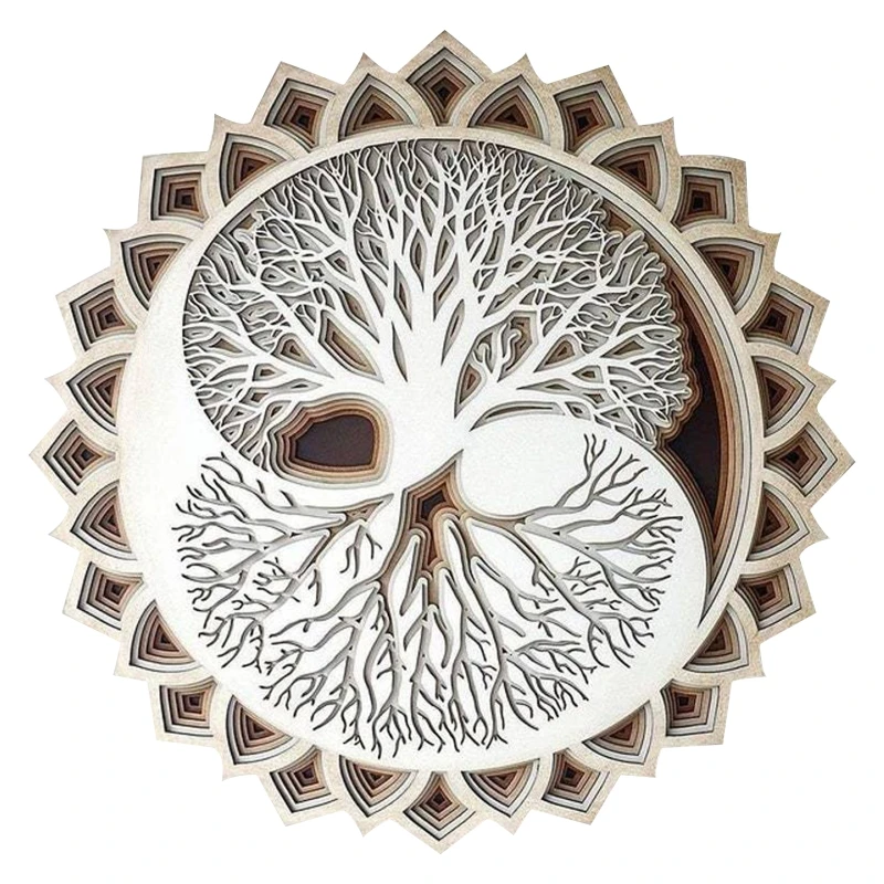 Mandala de árbol de la vida de madera, decoración de pared, obra de arte de  madera, adorno colgante para el hogar, dormitorio, sala de estar, regalo de  meditación| | - AliExpress