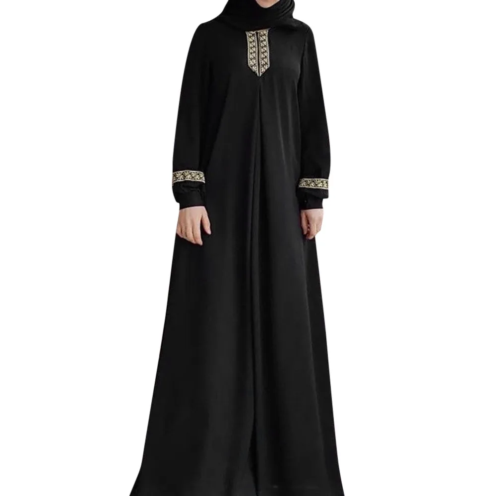 Vestido Kaftan bordado muçulmano para mulheres, Long
