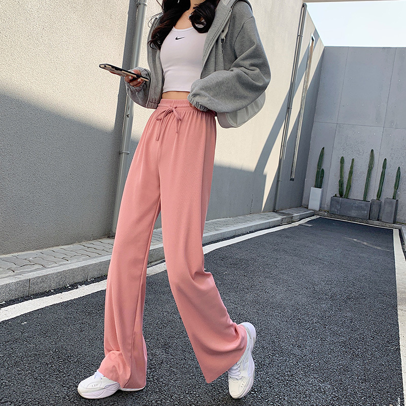 Casual Wide-leg Pants Women Solid Thin Students Pantalon Pour Femme High  Waist Sporty Simple Cool Street Wear Drawstring Chic - AliExpress