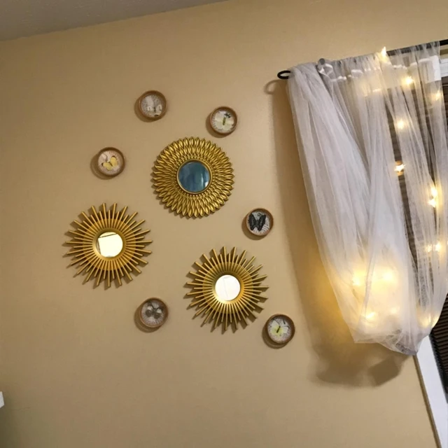 Juego de 3 espejos de pared pequeños decorativos para sala de estar, espejos  redondos dorados para decoración de pared de dormitorio, espejo – Yaxa Store