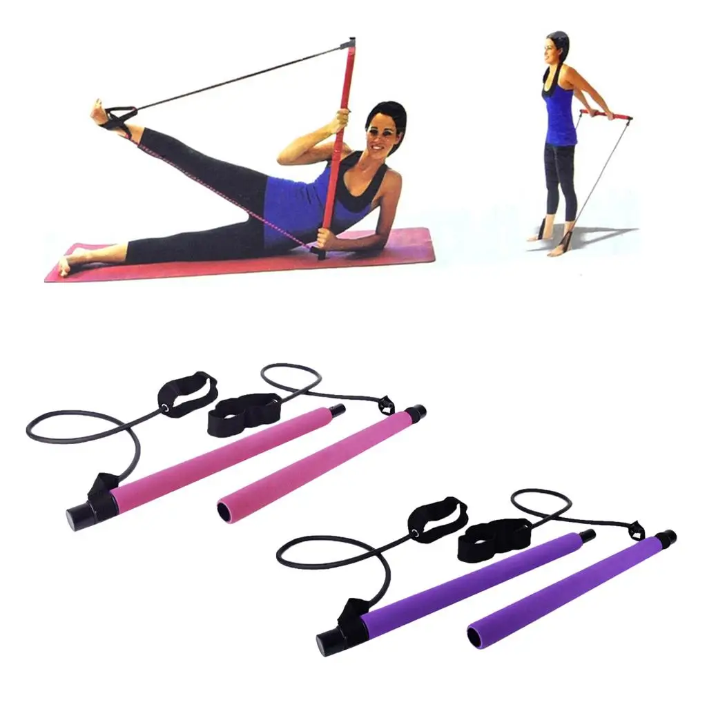Pilates Bar Kit Gym Workout Resistance Band Tube Exercise Stick