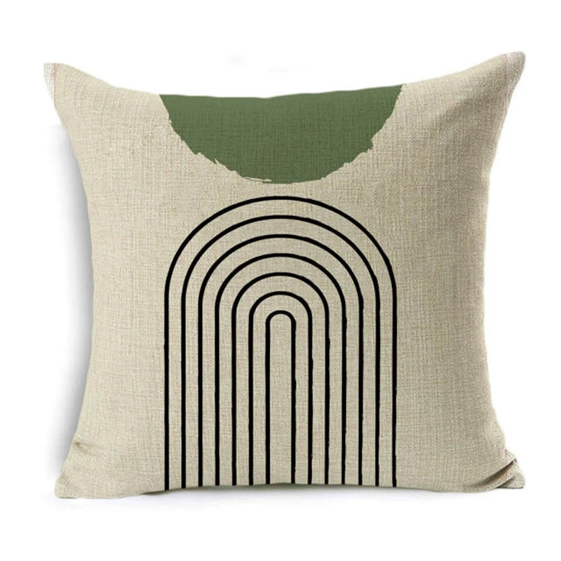 Tropical Green Plants Cushion Cover 45x45cm Abstract Face  Linen Pillow Cover Home Sofa Plaid Stripe Wave Geometric Pillow Case