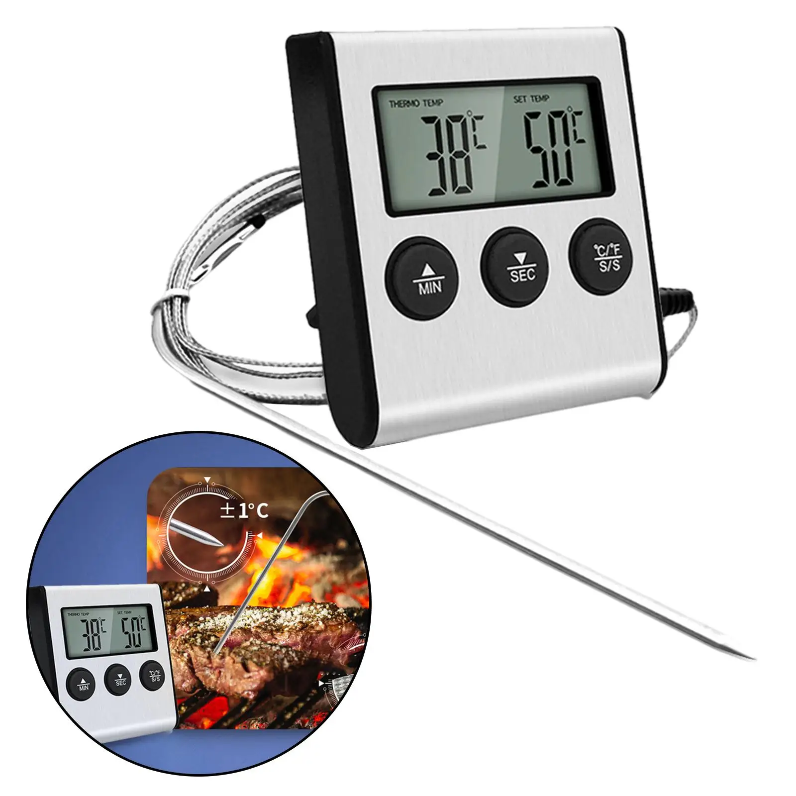 Protable Meat Thermometer Electronic for Smoker Grill Oven BBQ Clock Timer