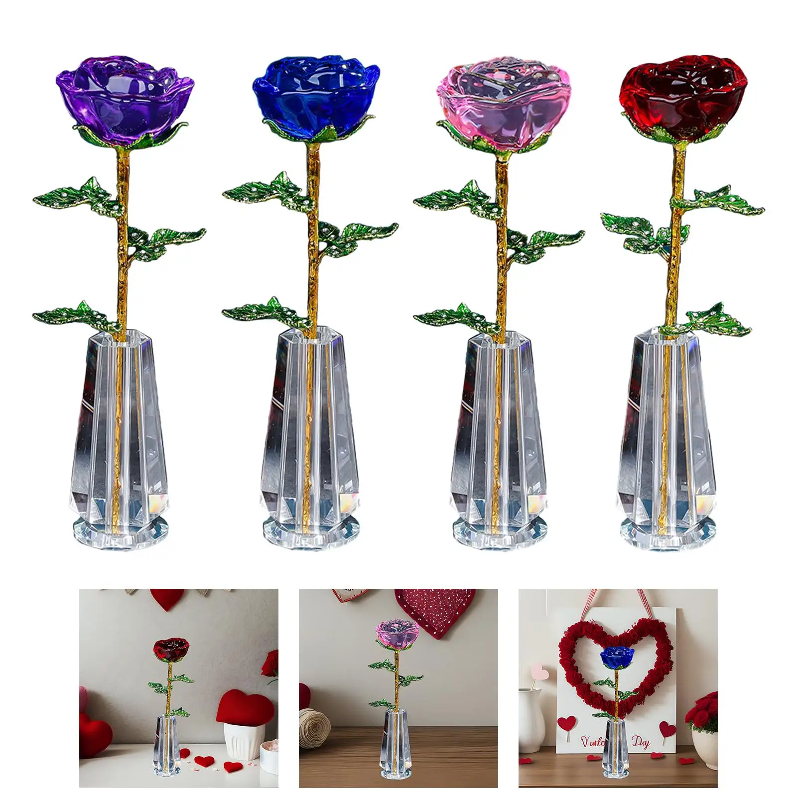 Valentine Crystal Flower with Jars Centerpiece Valentine Day Desktop Decoration Collectible for Mom Boyfriend Husband Him Her