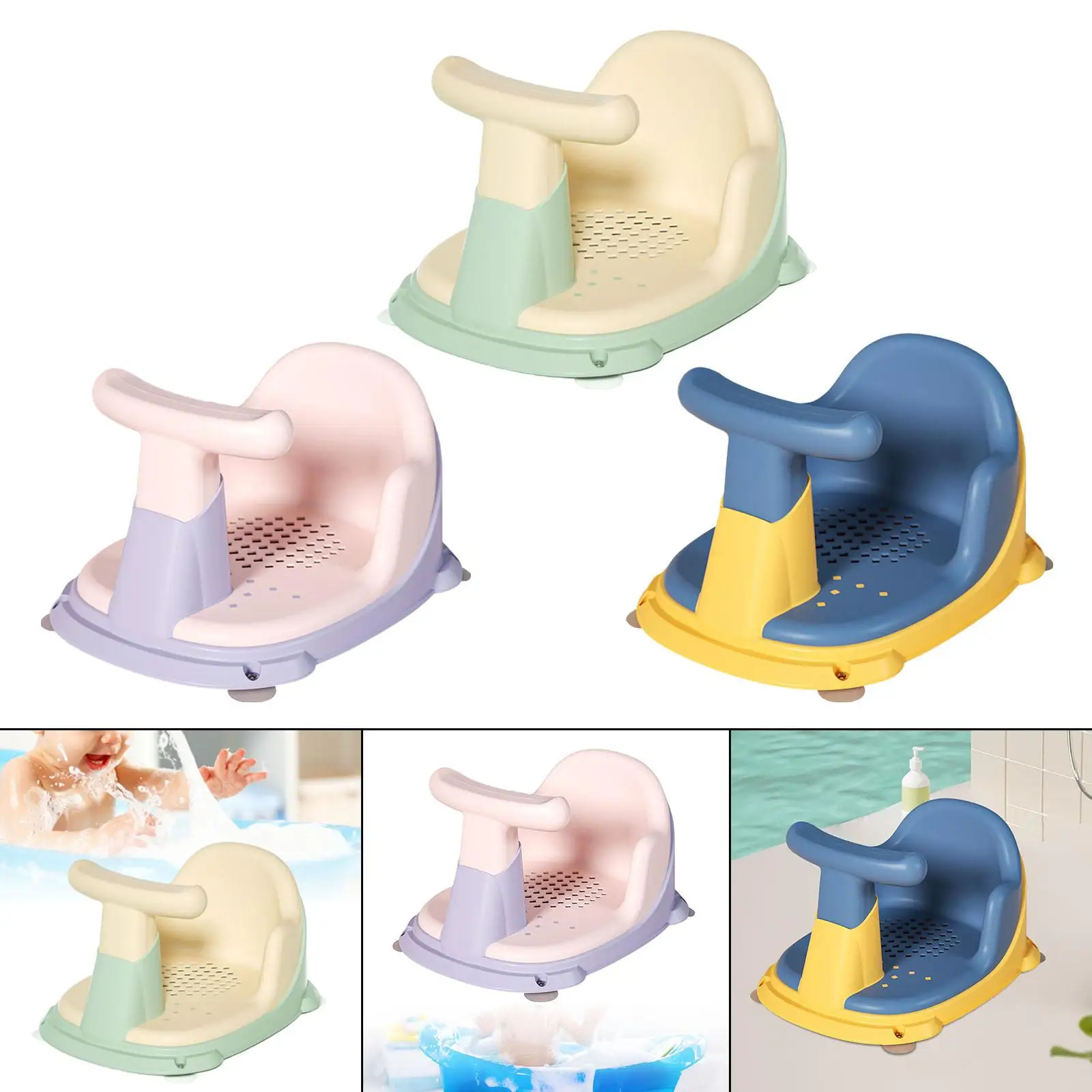 Cute Bath Tub Seat Support Tub Sitting up with Suction Cup Non Slip for Newborn Girls Boys