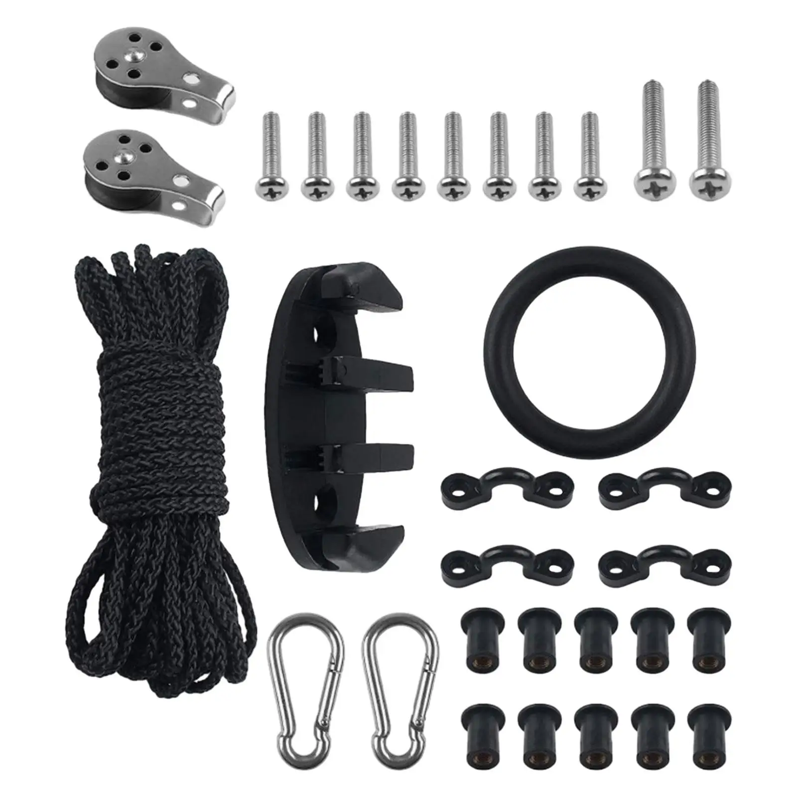 31 Pieces Marine Kayak Canoe Anchor Trolley Kit Boat Accessories Rigging Ring Pulley Rigging O Ring Mounting Hardware 30ft Rope