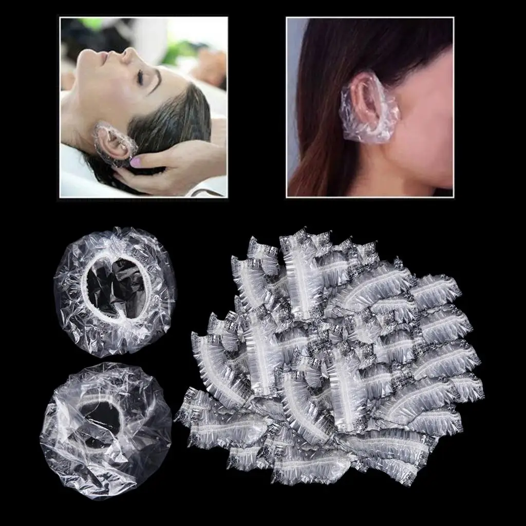 100x Disposable Ear  Waterproof Ear  Cap Elastic Ear  for Hair Salon or Home