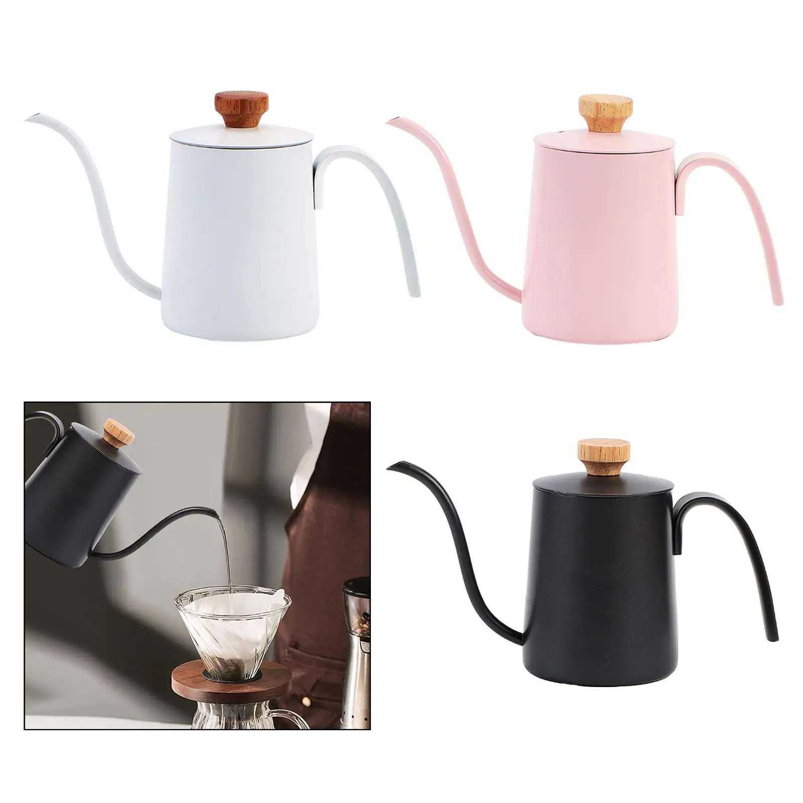 Pour over Coffee Kettle Portable Tea Kettle Stainless Steel Long Narrow Spout 350ml for Outdoor Camping Home Office Barista Gift