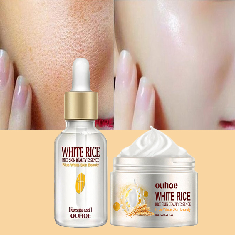 Best of White Rice Whitening Face Serum Wrinkle Remove Fine Lines Cream Shrink Pores Fade Dull Melanin Moisturize Brighten Skin Care Set Reviews & Tips