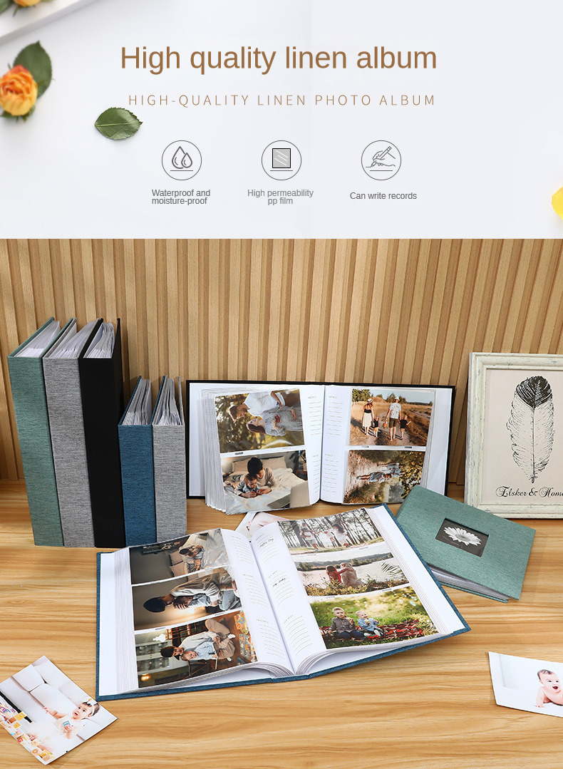 Linen Cover Photo Album Holds 200-300 Photos