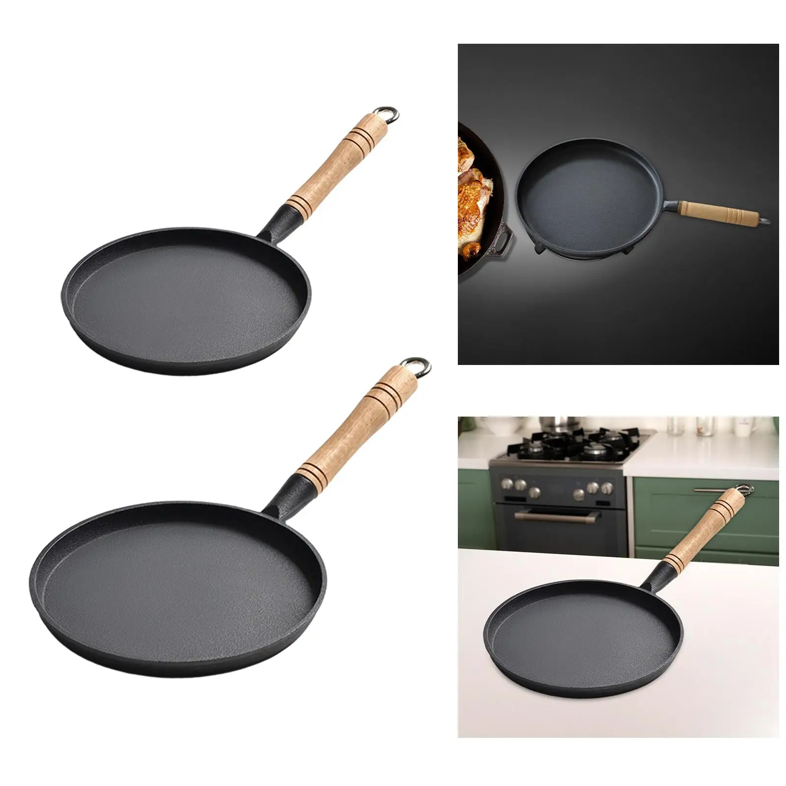 Heavy Gauge Crepe Pancake Pan Nonstick Frying Pan with Wooden Handle Cooking Omelette Pan for Kitchen Picnic Camping BBQ Outdoor