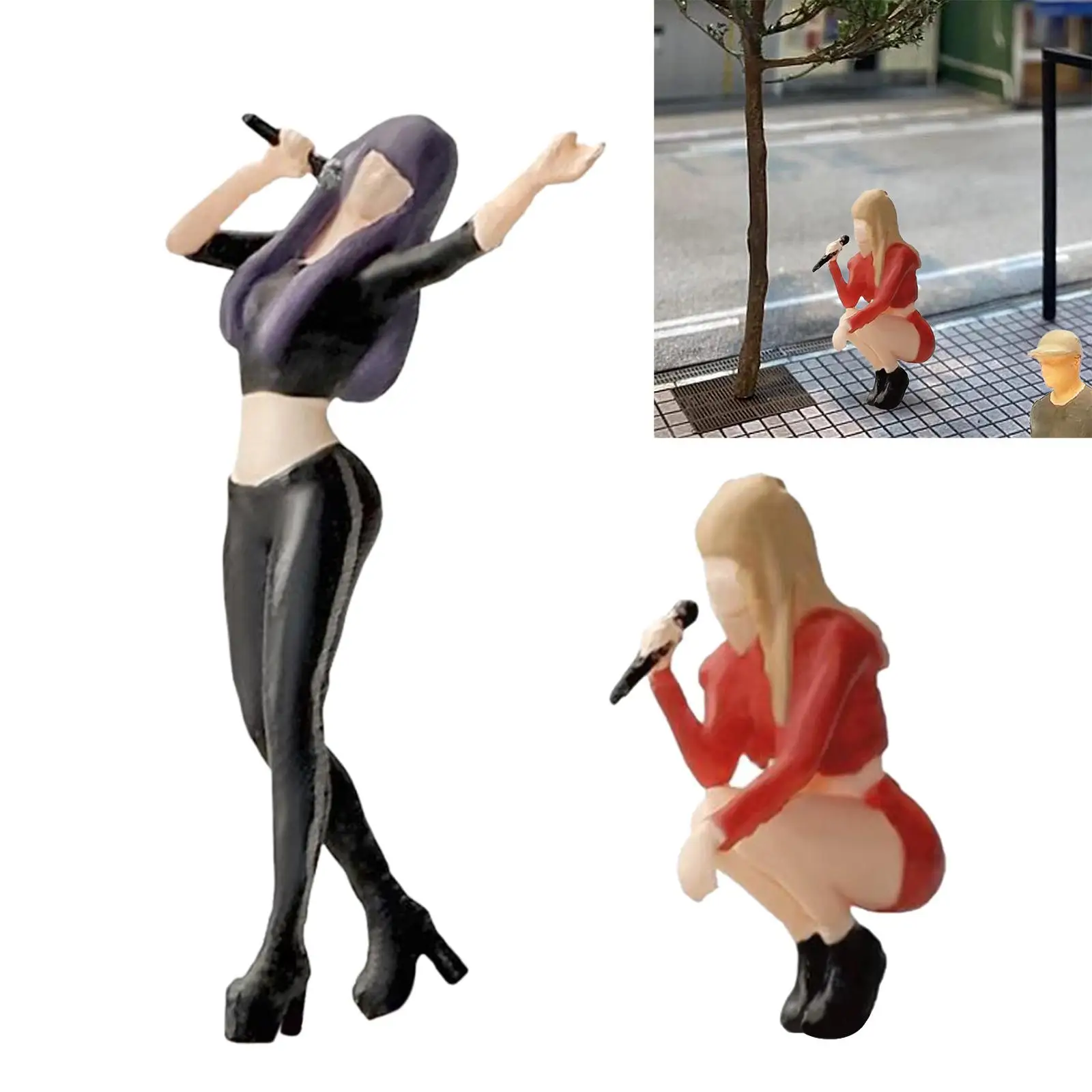 1/64 Scale Singer Model Figures Ornament Simulation Figurines Miniature People Model 1/64 Singing Figures DIY Projects Accessory