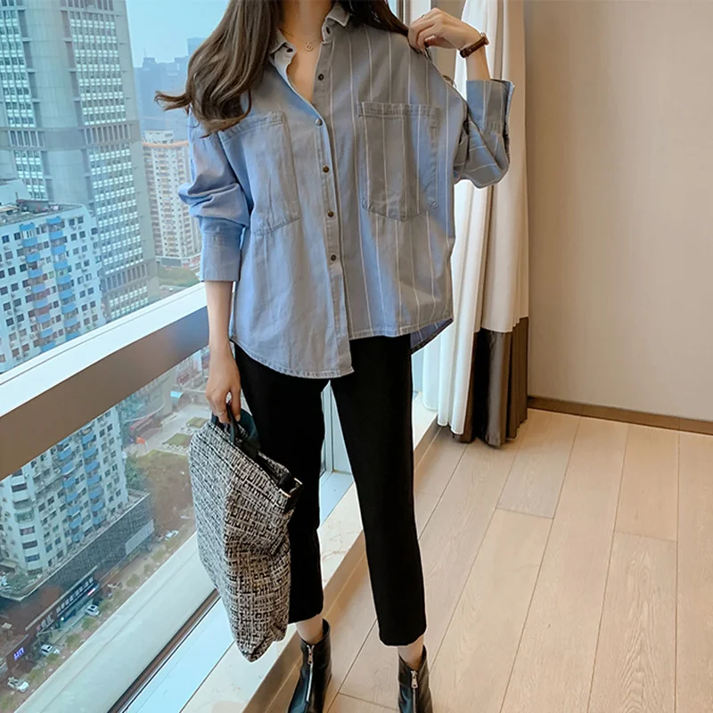 Blusa feminina de algodão coreano médio, estilo