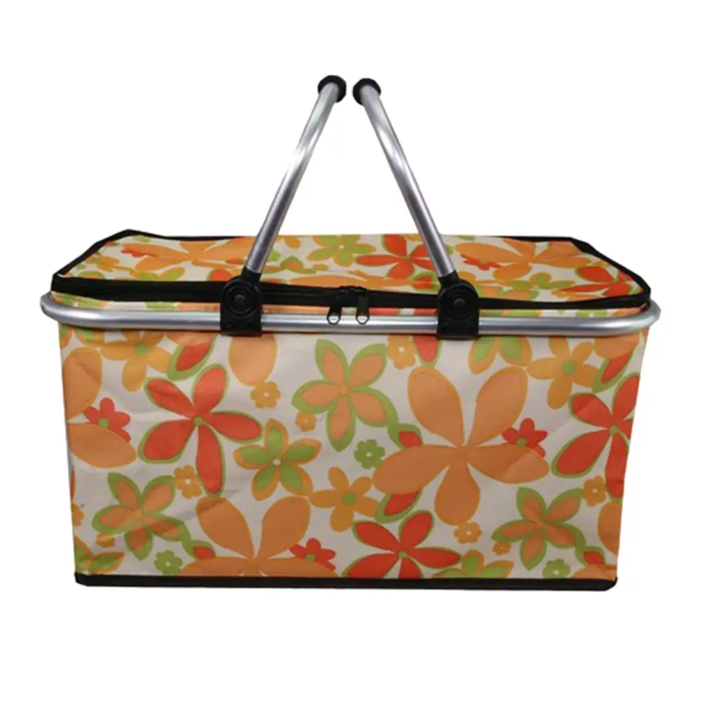 Foldable Picnic Basket Insulated Storage Shopping Basket, Great for Outdoor Camping Hiking Fishing Use