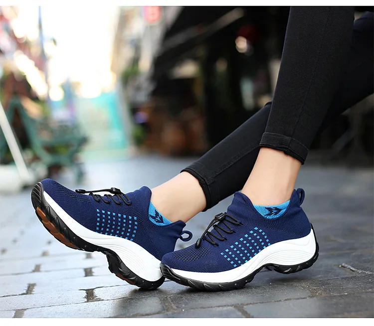 Casual Women Walking Flat Slip On Platform Sock Sneakers Shoes Plus Size 35-45 Zapatillas Mujer44_desvips.com