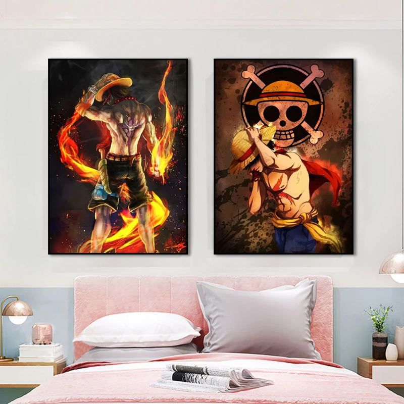 One Piece Luffy Ace Straw Hat Poster - Canvas Print. No Frame