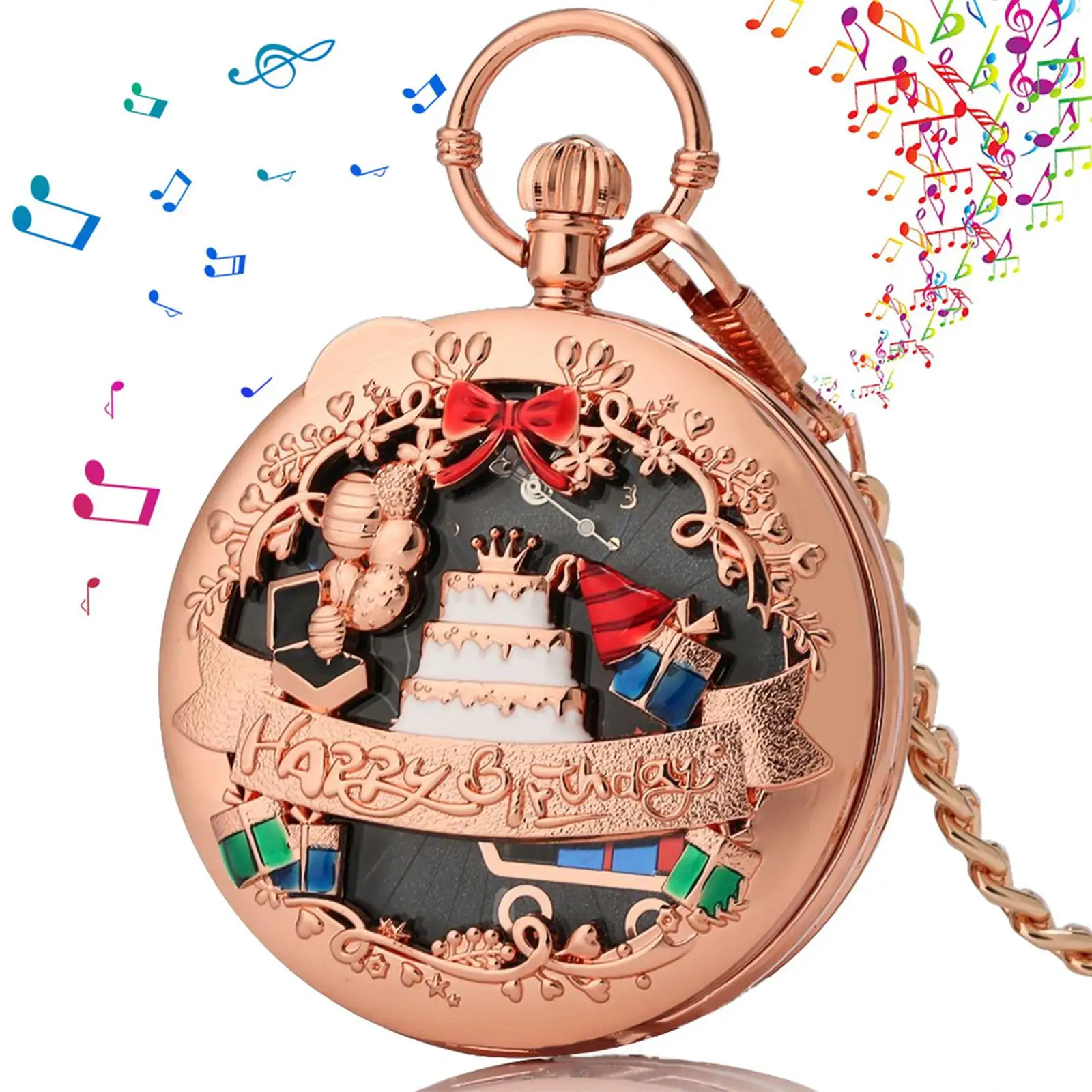 Music Pocket Watch Antique Style Quartz Chain Watch Birthday Present