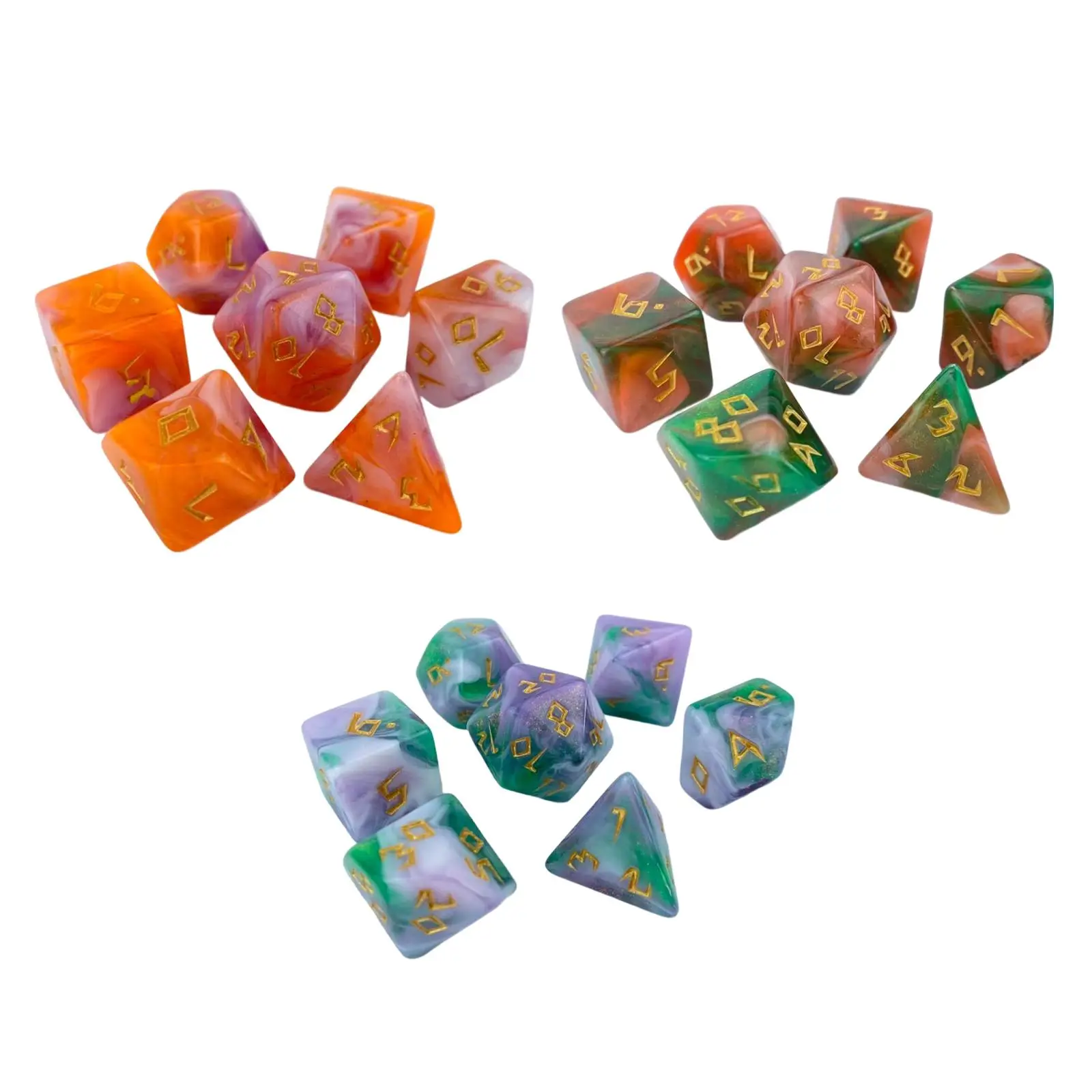7x Gaming Dice, Multi Sided Dices, Acrylic Polyhedral Dice, for Role Playing Table Game