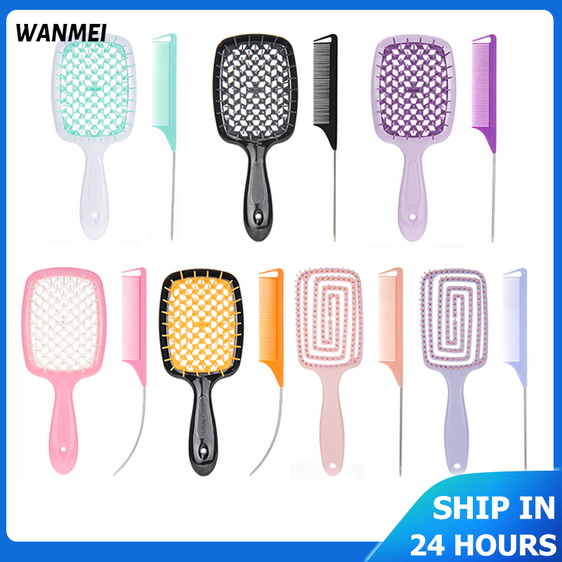 Best of Air Cushion Combs Professional Carbon Fiber Rat Tail Parting Comb Unbrush Hollow Massage Curly Wet Dry Detangling Hair Brush Set Reviews & Tips