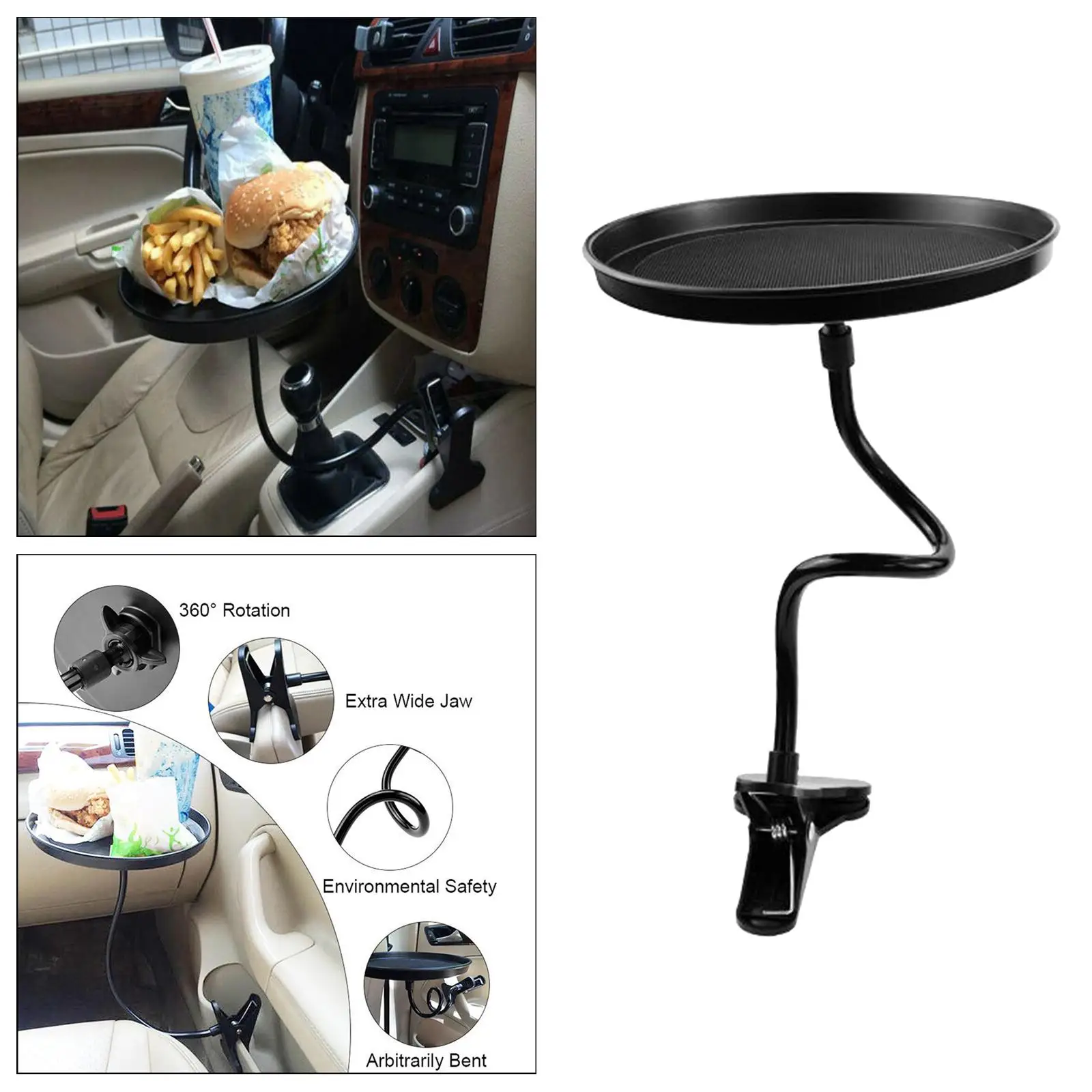 Car Food Tray/Desk  Adjustable Swivel, Snack Tray, Drink Tray Non-, Black