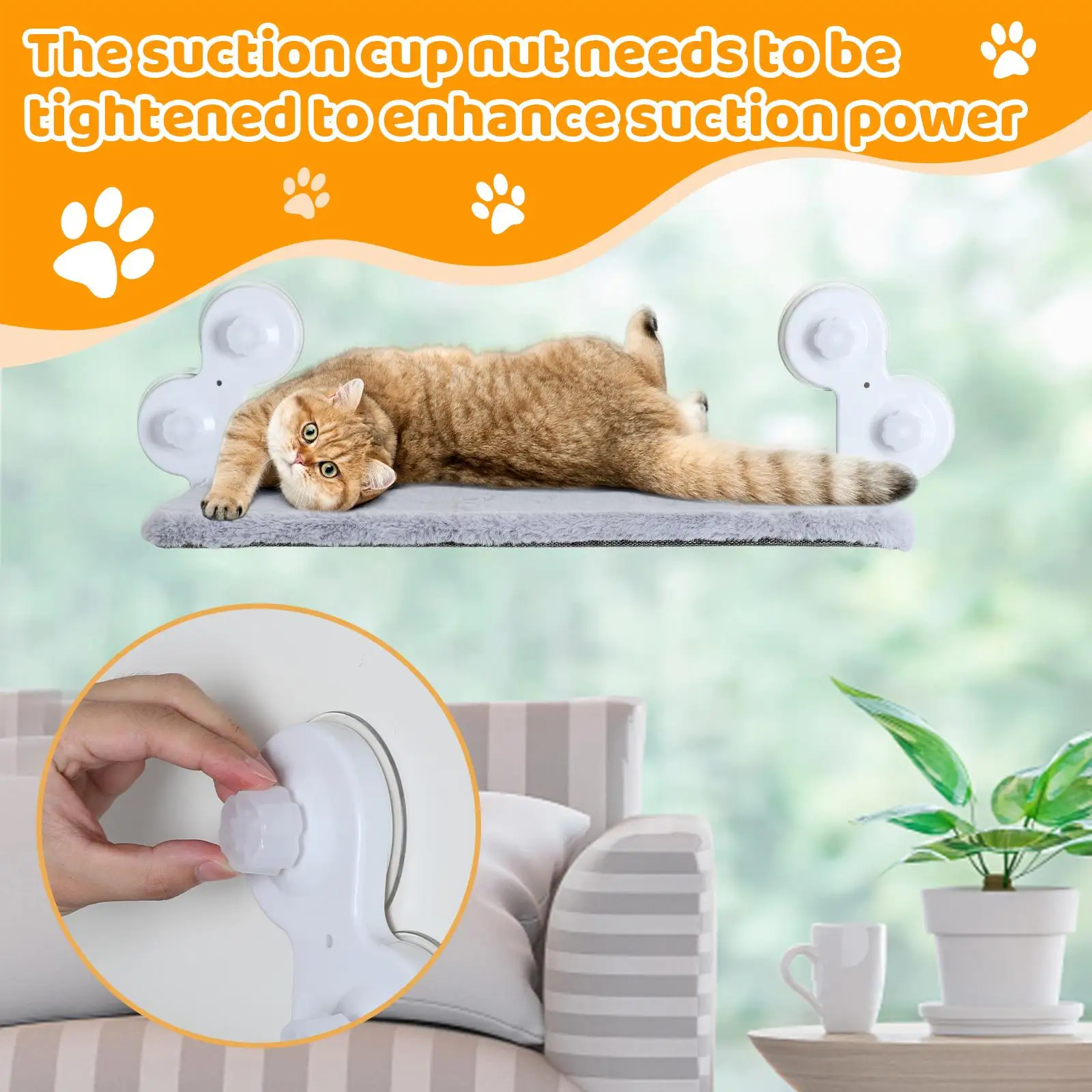 Foldable Cat Window Perch Wall Mounted Soft Cover Saving Space Washable Napping Balcony Sturdy Steel Frame Pet Resting Seat