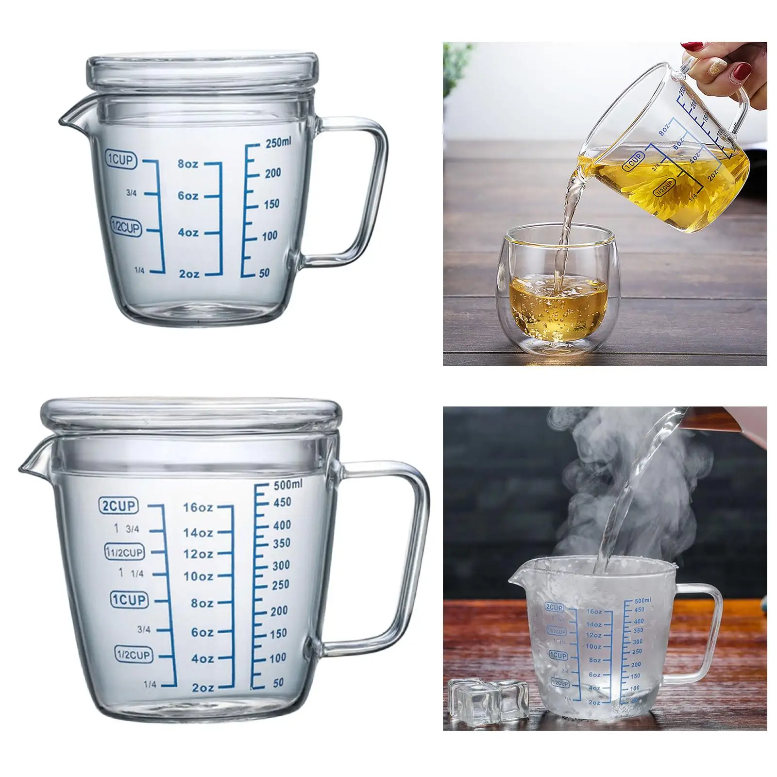 Heat Resistant Glass Measuring Cup, Quit Wine Handcrafted Thicken  Jugs Cups Beaker for Baking Barista Bartending 