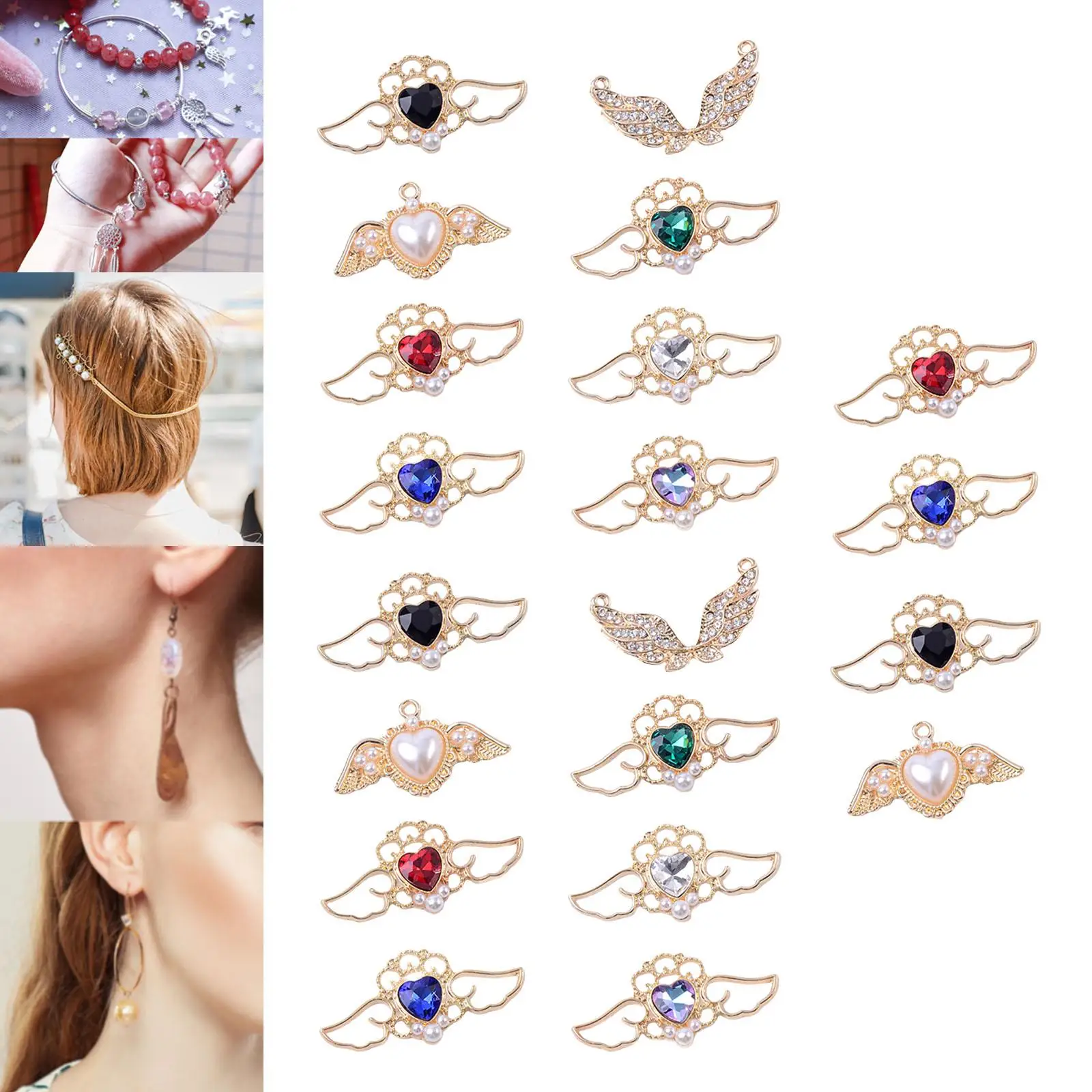Mix 20Pcs/Pack Heart wings Shape Charms Alloy Pendants for Jewellery Making Bracelet Keychains Hanging Accessories Necklace