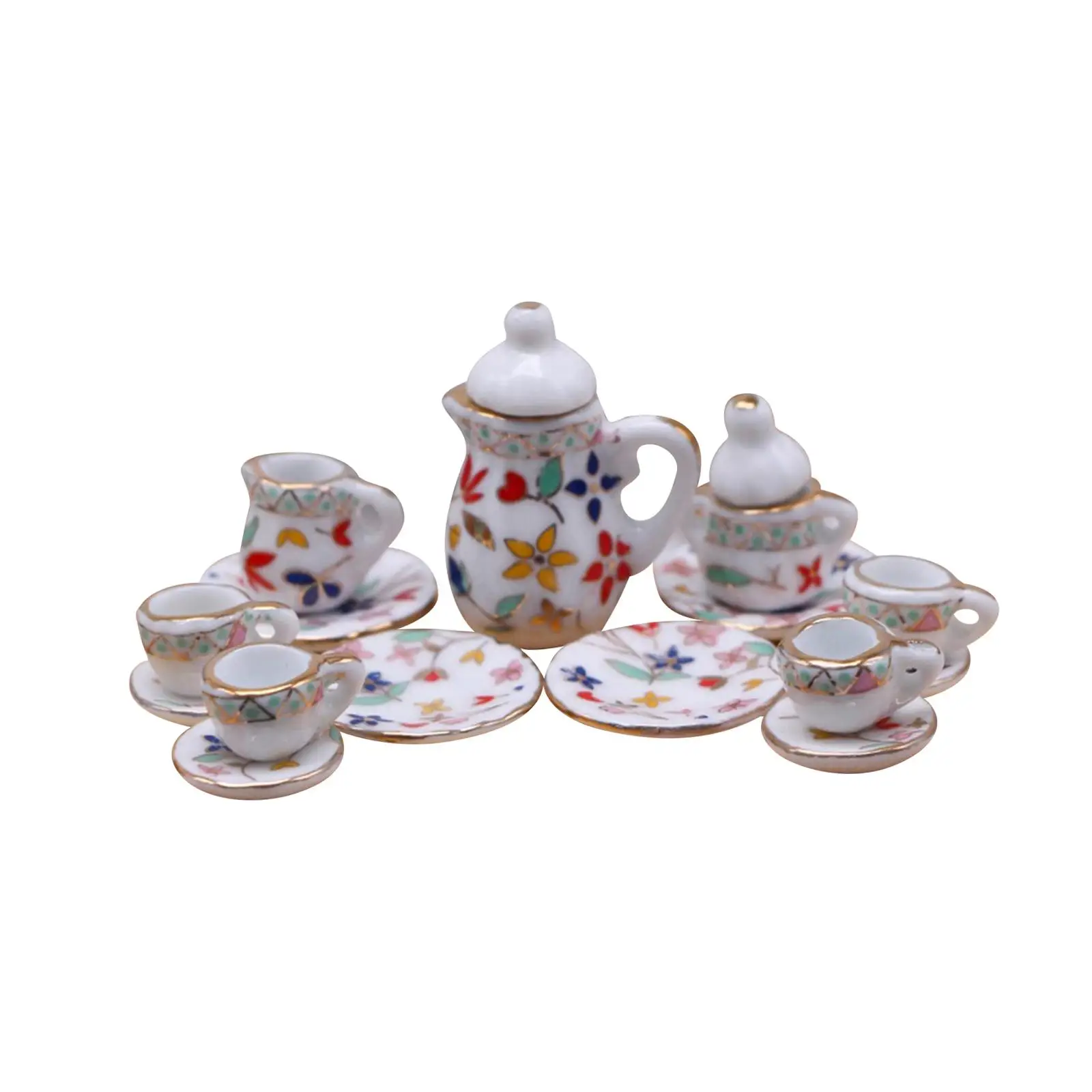 15Pcs 1:12 Dollhouse Miniature Teapot Cup Tea Set Miniature Set for Kitchen