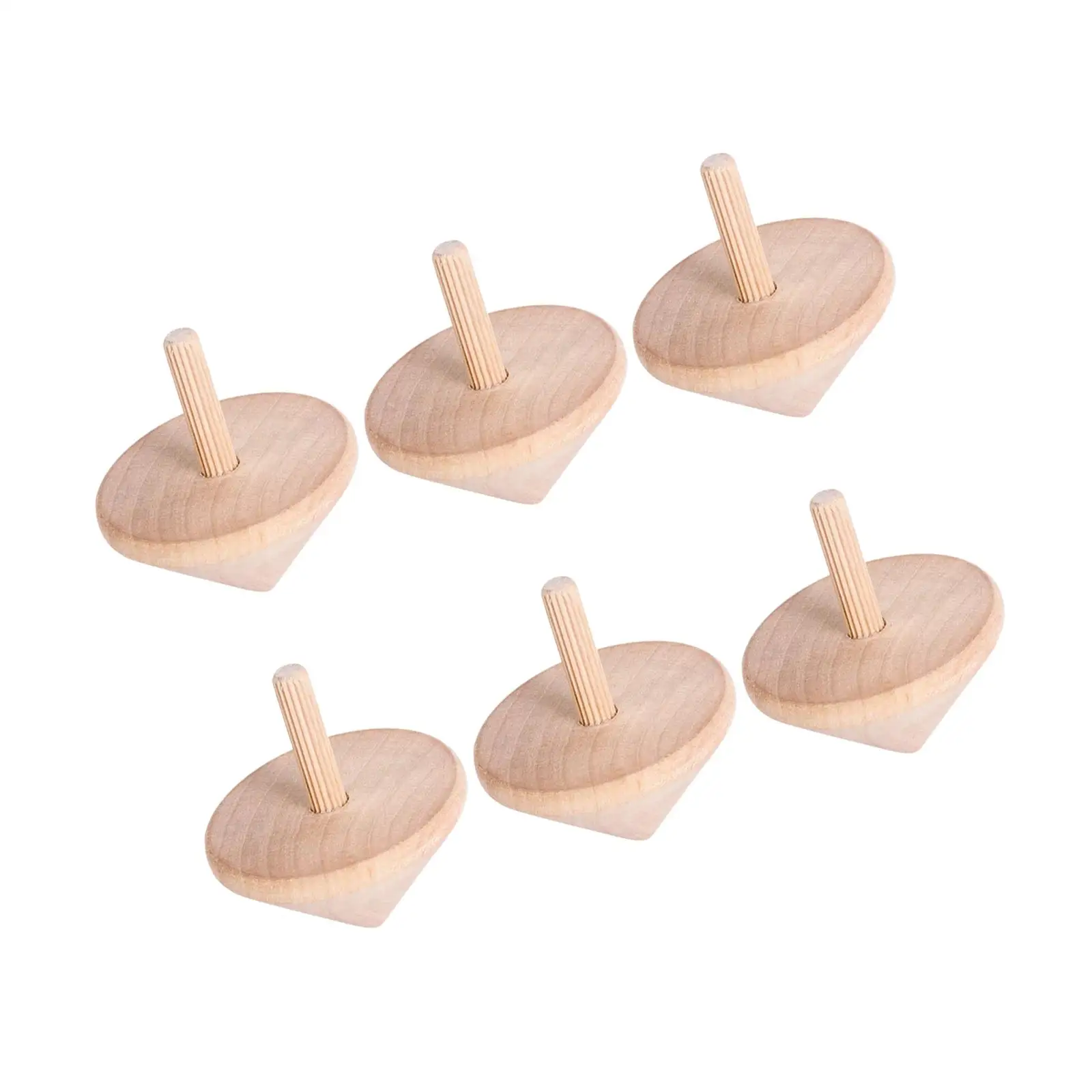 6 Pieces Unpainted Wood Blank Tops Kindergarten Education Toys for Toddlers Craft