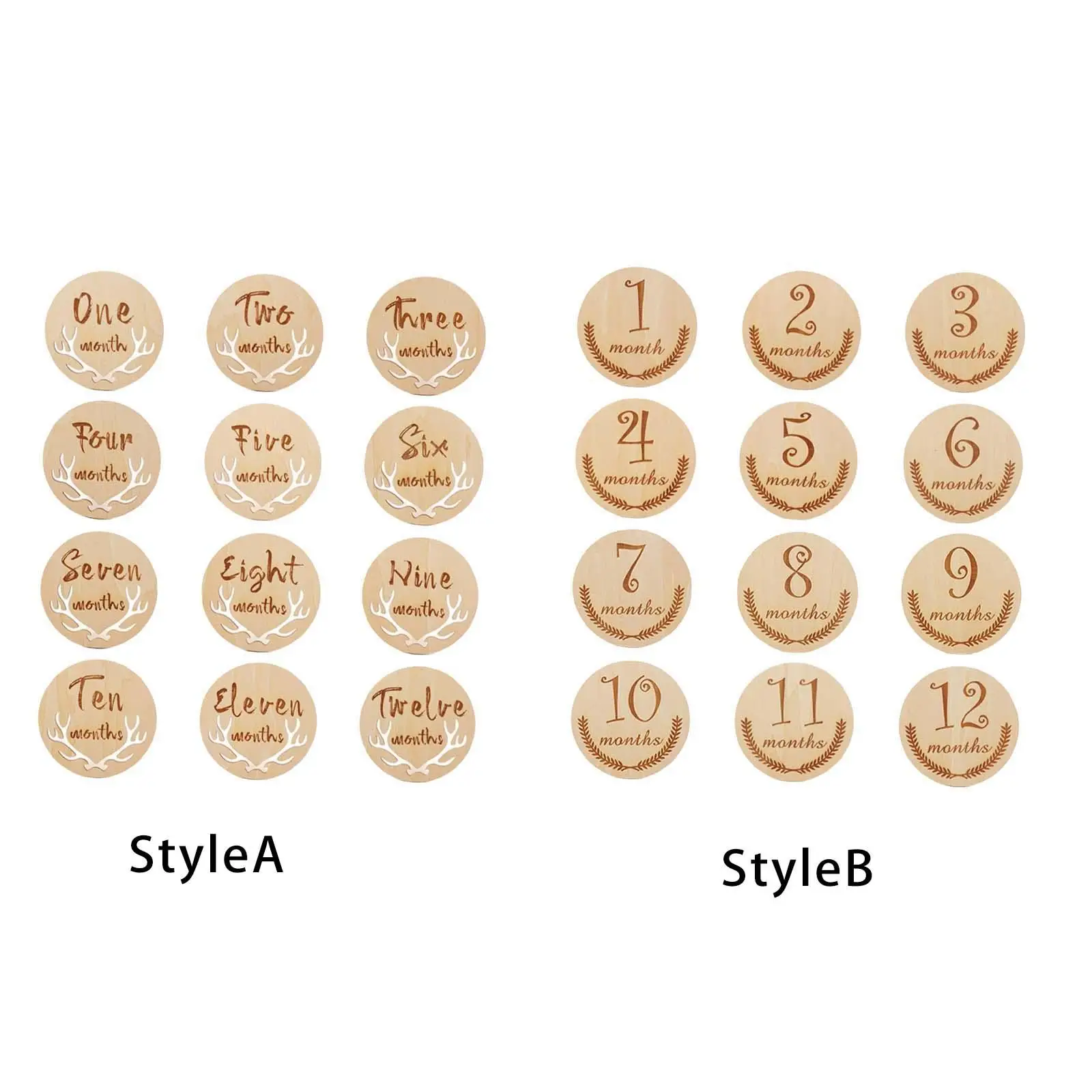 12Pcs Wooden Baby Monthly Milestone Cards Newborn Photoshoot Props Milestone Marker Discs for Pregnancy Journey 1-12 Month Gifts