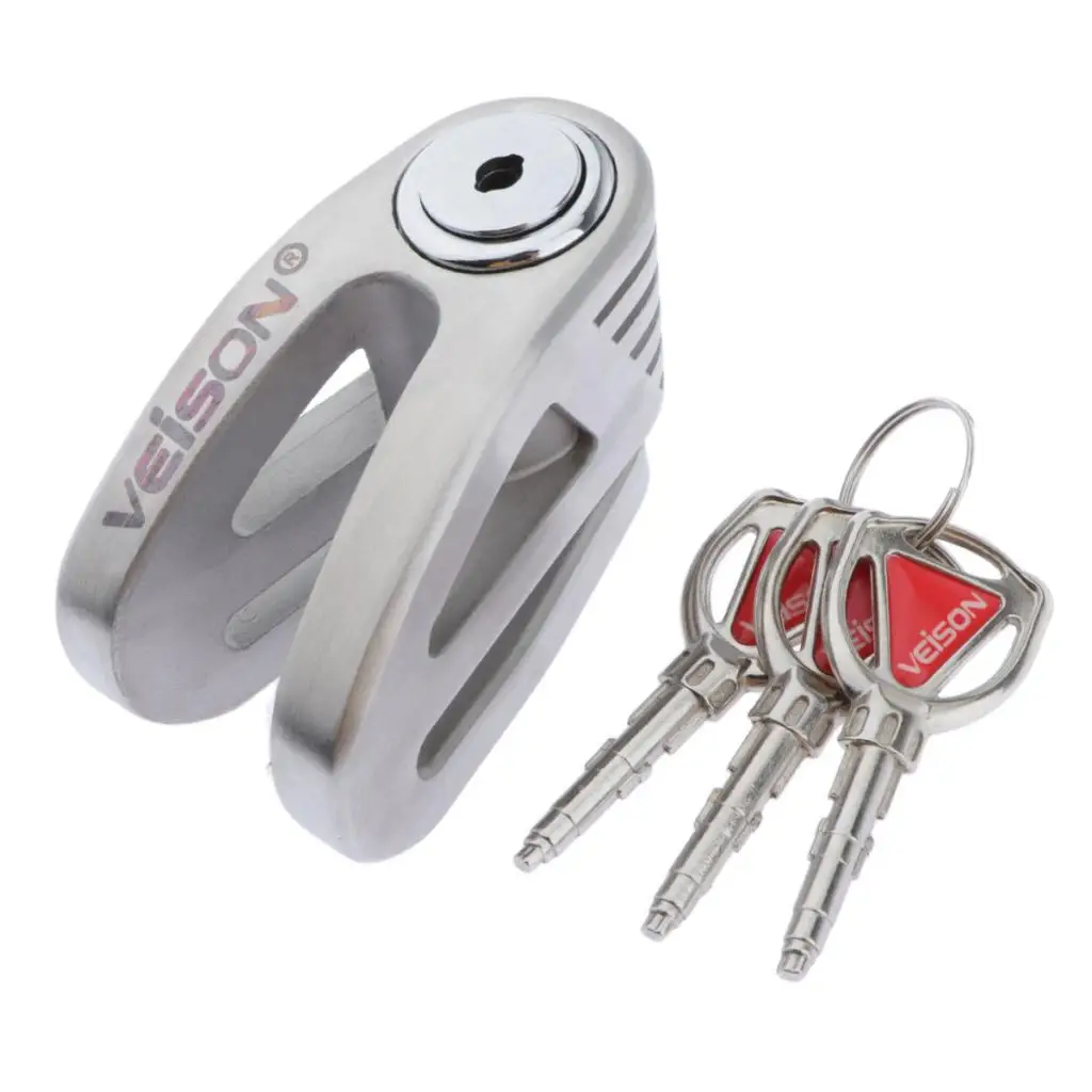 Disc Lock with 3 Keys, Motorcycle Wheel Padlock (6mm dia pin) for Motorcycles Bicycles, Heavy Duty Zinc Alloy, Silver