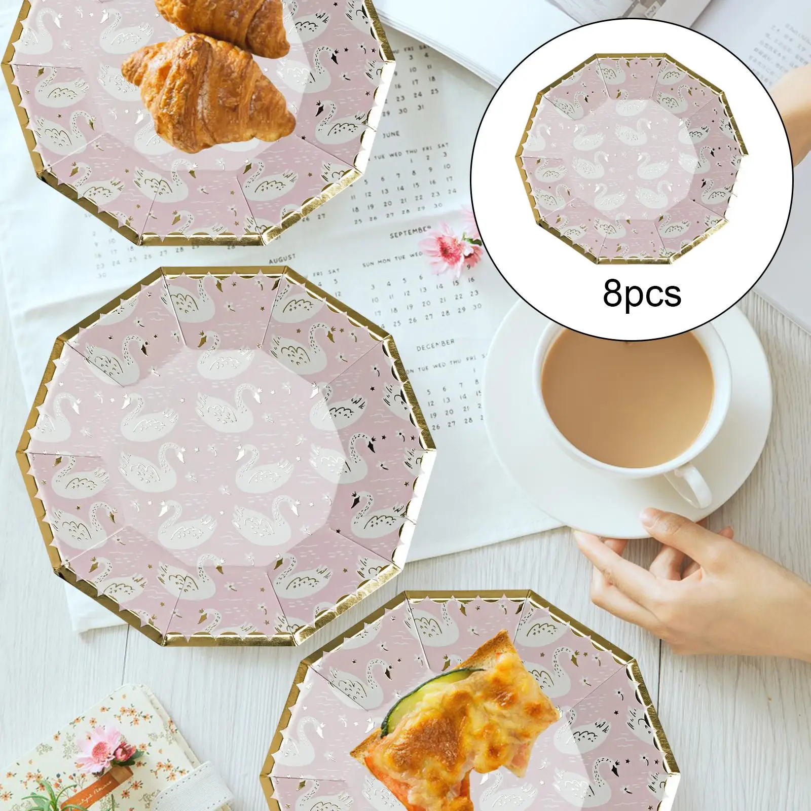 8x Pink Disposable Dinner Plate Degradable Elegant Tableware for Celebration Mother`S Day Bridal Shower Graduation Supplies