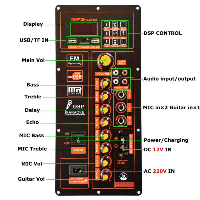 12/110/220V Control Digital Bluetooth 120W Amplifier Board for 8 ...