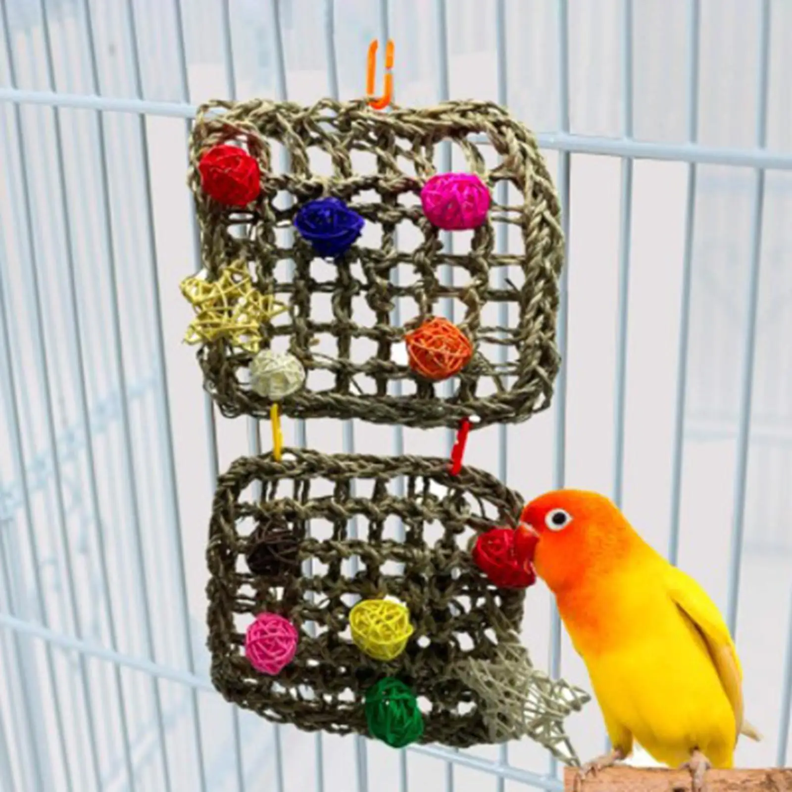 Hanging Parrot Chewing Toys Cage Bite Large Medium Rattan Swing for Bird Tearing Nibbling African Grey Macaws Cockatiel