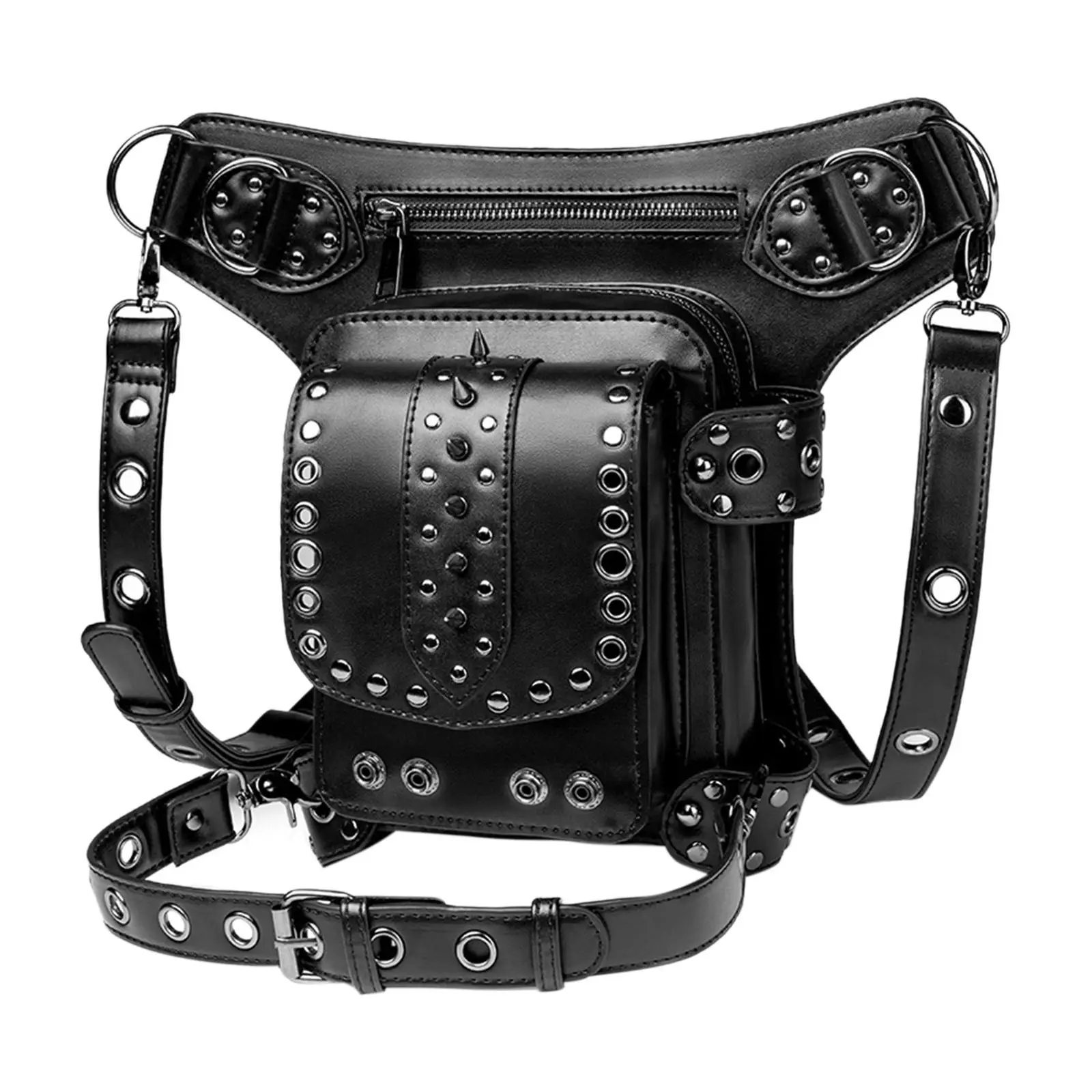 Gothic Steampunk Waist Bag Fashion PU Leather Thigh Belt Packs for Climbing