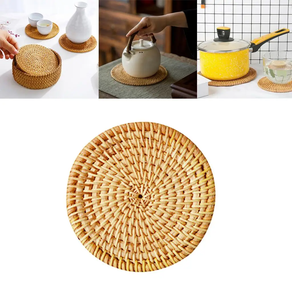 Hand Woven Round Rattan Placemat Coaster Anti-slip Tea Cup Coaster Pad