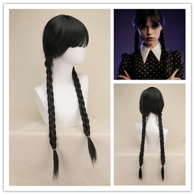 Kids Wednesday Addams Wig Black Braided Wigs for Wednesday Addams