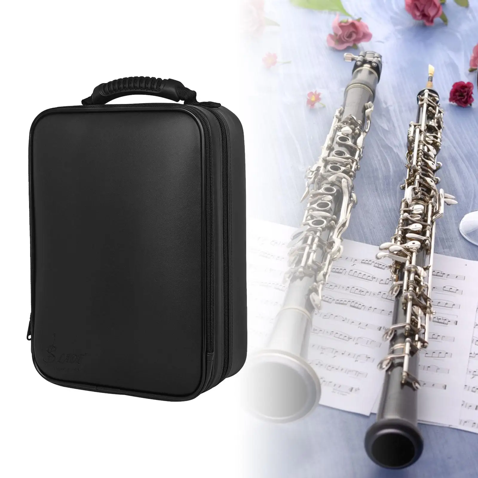 Clarinet Storage Case with Shoulder Strap, Musical Instrument Storage Bag, Durable PU Leather Clarinet Bag for Outdoor