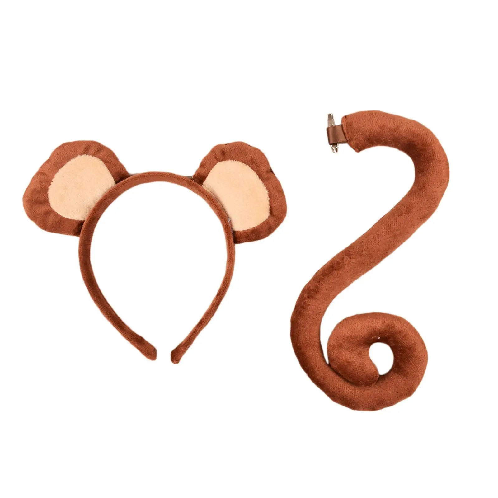 2Pcs Monkey Ears and Tail Set Lovely Monkey Hair Hoop for Stage Performance Animals Themed Parties Carnival Festival Christmas