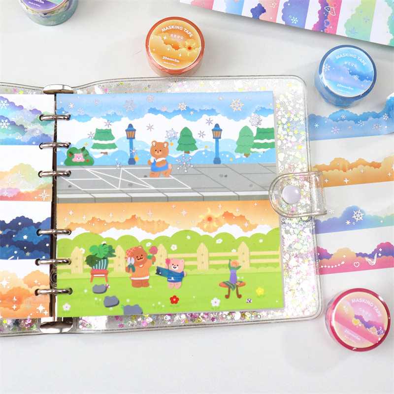 Kawaii stars moon clouds Decorative Adhesive Tape Hot silver Masking Washi Tape Diy Scrapbooking Sticker Label korean Stationery 6 2.JPG