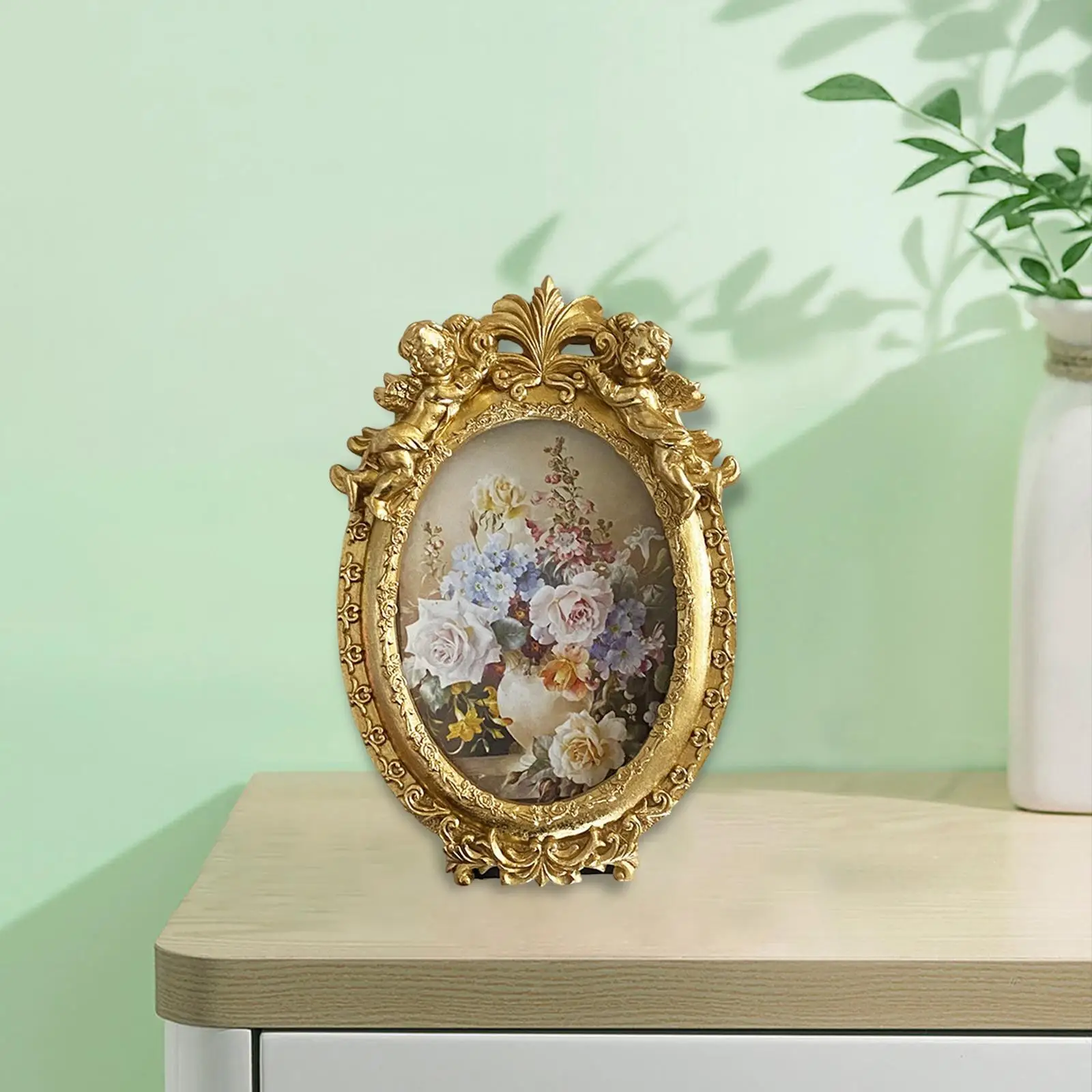 Carved Floral Photo Frame Centerpiece with Glass Front Picture Frame Cards Display Holder Stand for Wedding Bedroom Home Decors