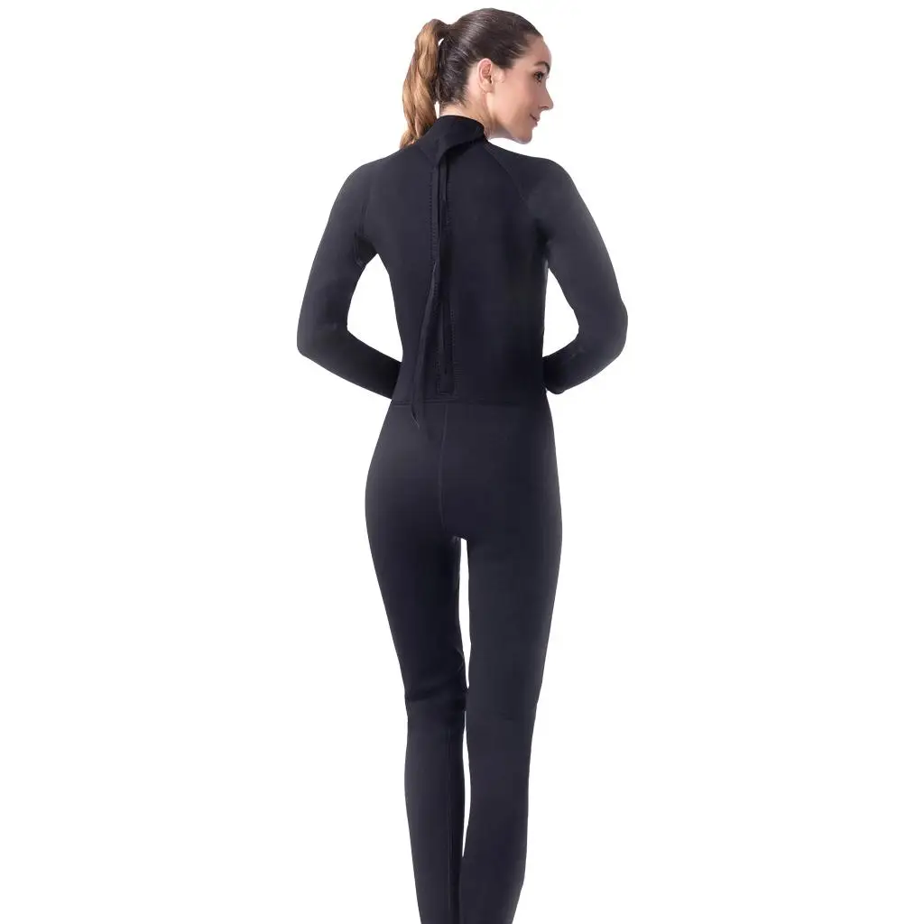 Womens 3mm Black Neoprene Long Sleeve Wetsuit Full Suit Jumpsuit Shirts Swimsuit for Diving Surfing Scuba Swimming