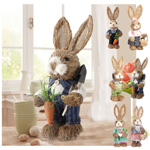 32cm Cute Easter Rabbit Props Crafts Model Home Decorative Simulation  Rabbit Ornaments Easter Straw Bunny Gift - AliExpress