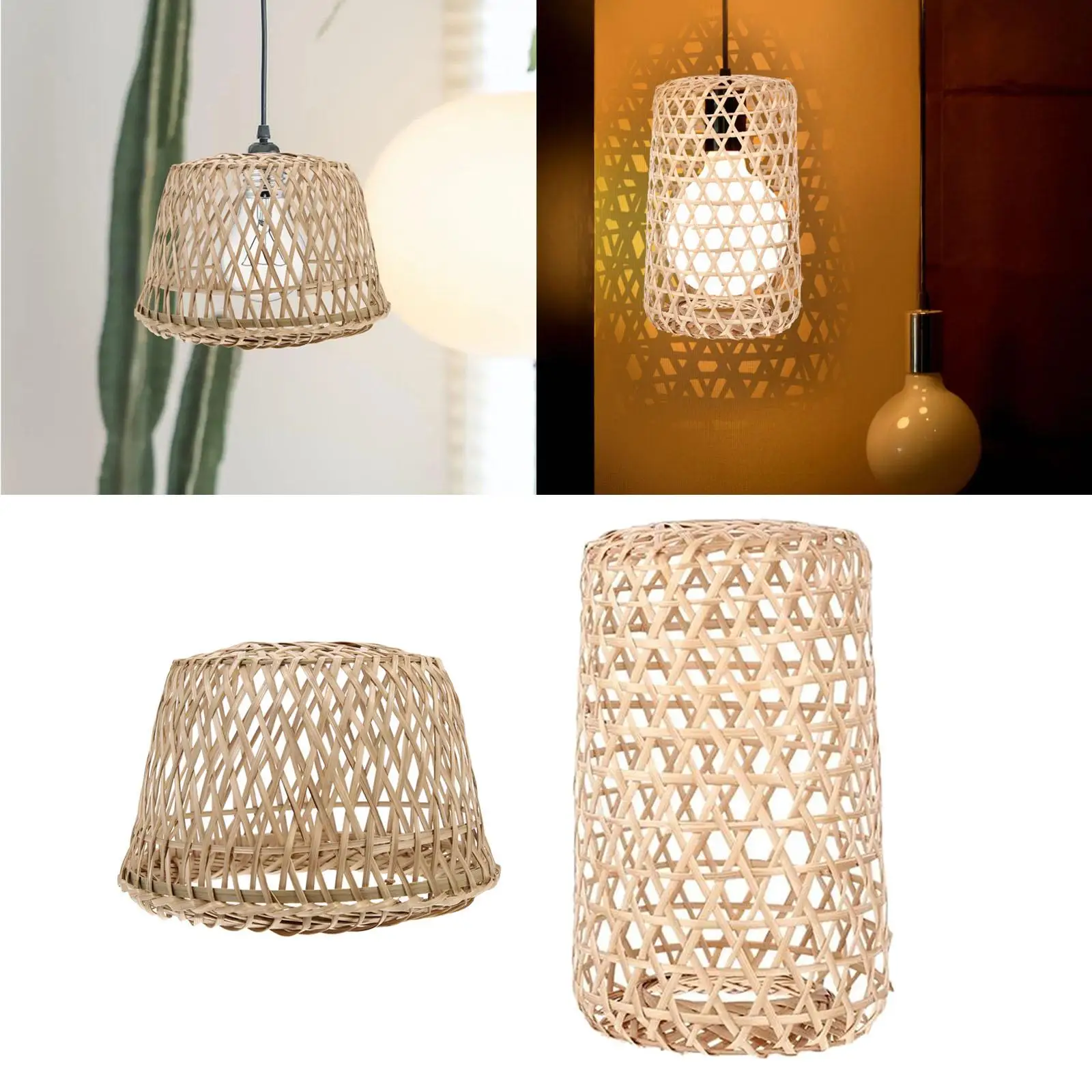 Handwoven Lampshade Ceiling Pendant Light Cover Retro Style Dustproof Chandelier Cover for Living Room Teahouse Kitchen Island