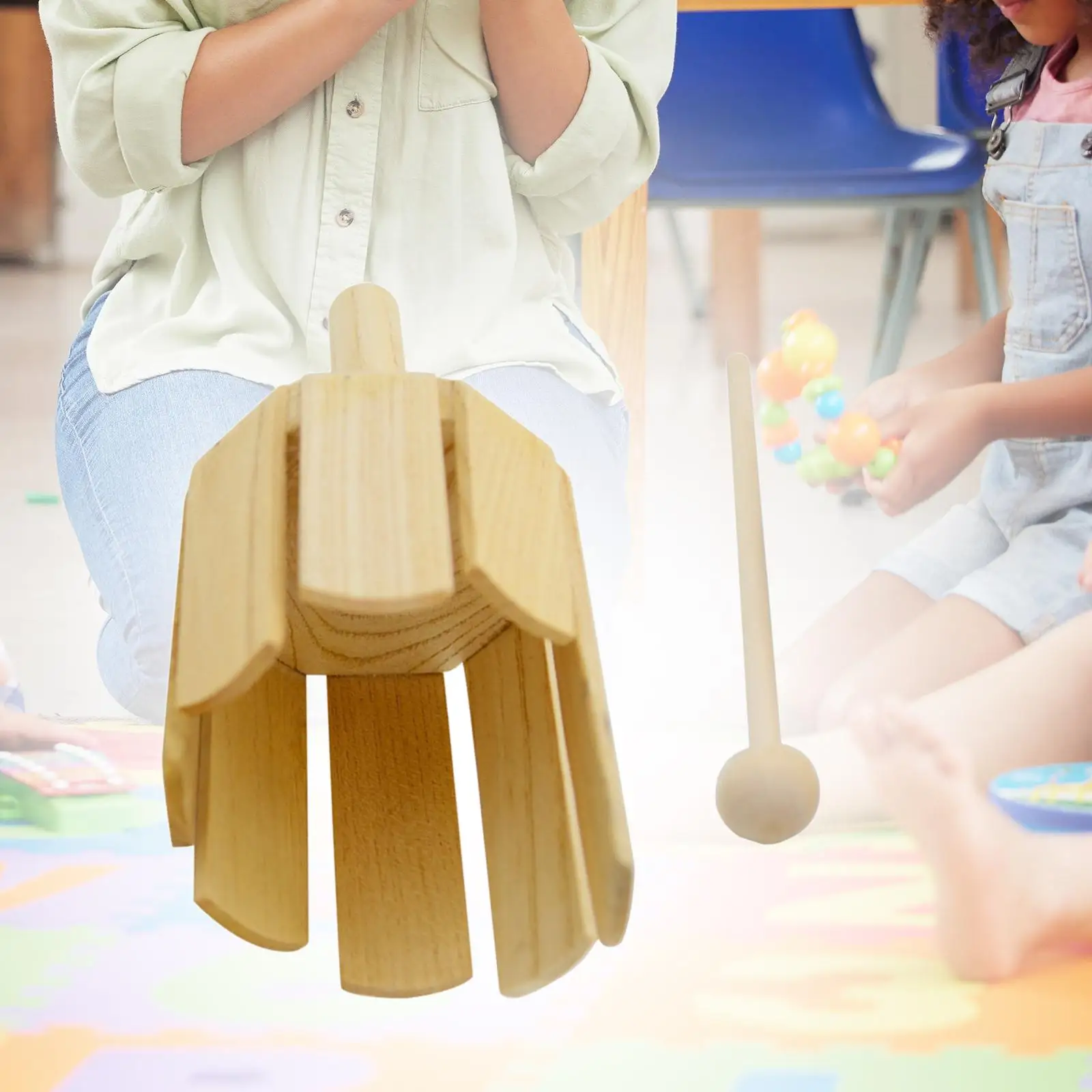 Kid Wooden Percussion Instrument Rhythm Montessori Wood Stirring Drum for Event Family Sessions Home Outside School Orchestras