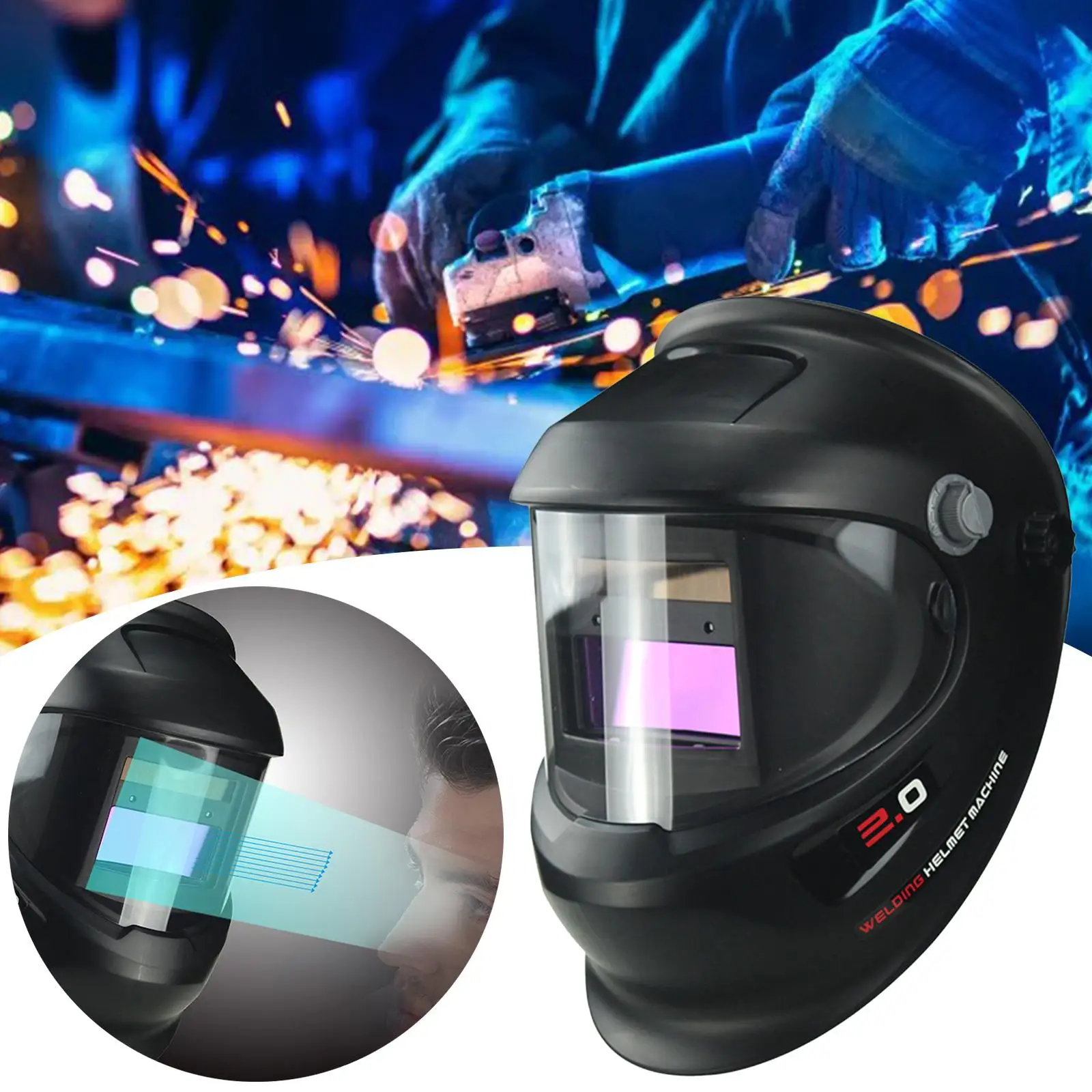 Welding Helmet Auto Head Mounted Wide Shade Darkening True Color Filter LCD Screen Hood for ARC Mig Face Peeling Burning Skin