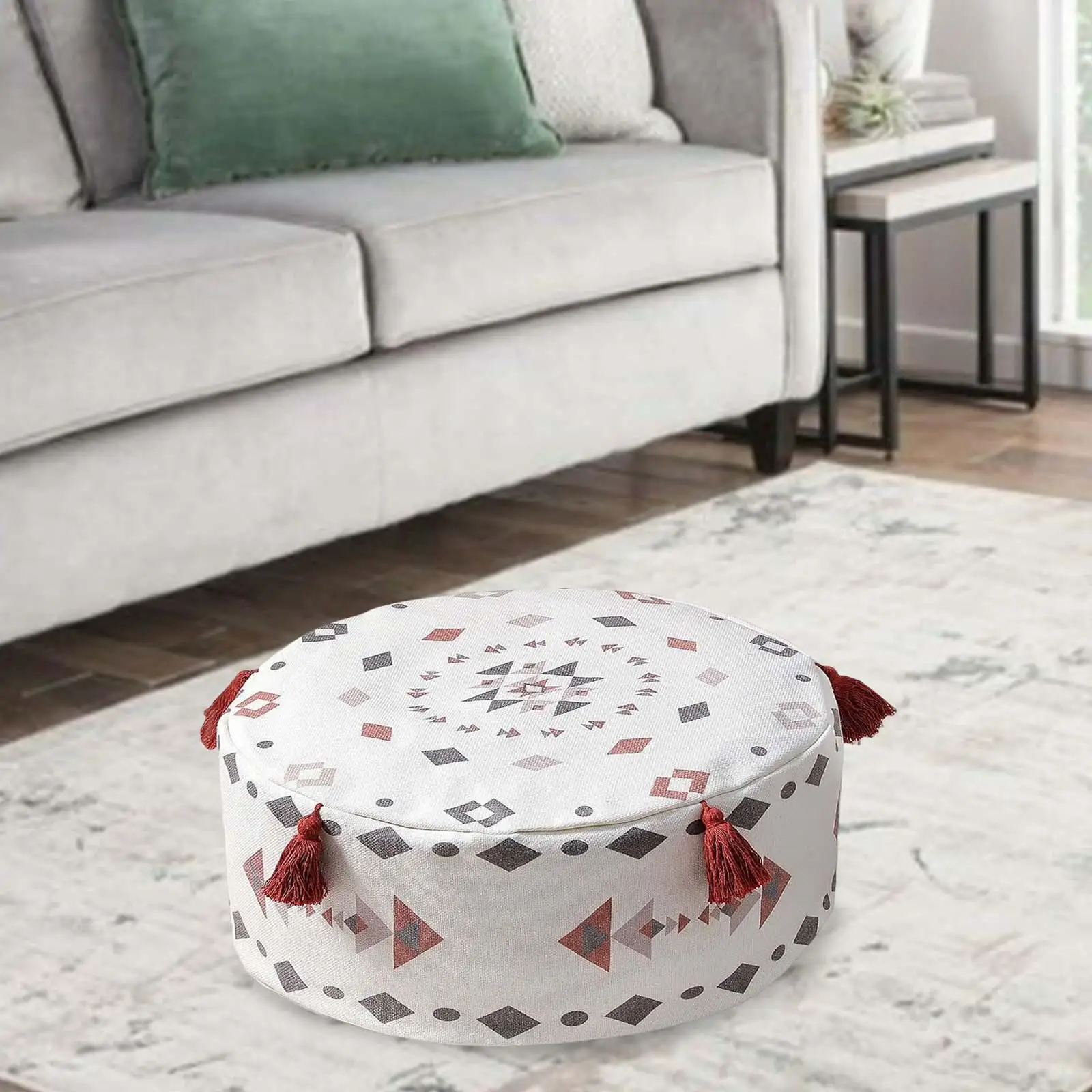 DIY Unstuffed Pouf Cover Footstool Cover Pouffe with Tassel for Patio Decoration
