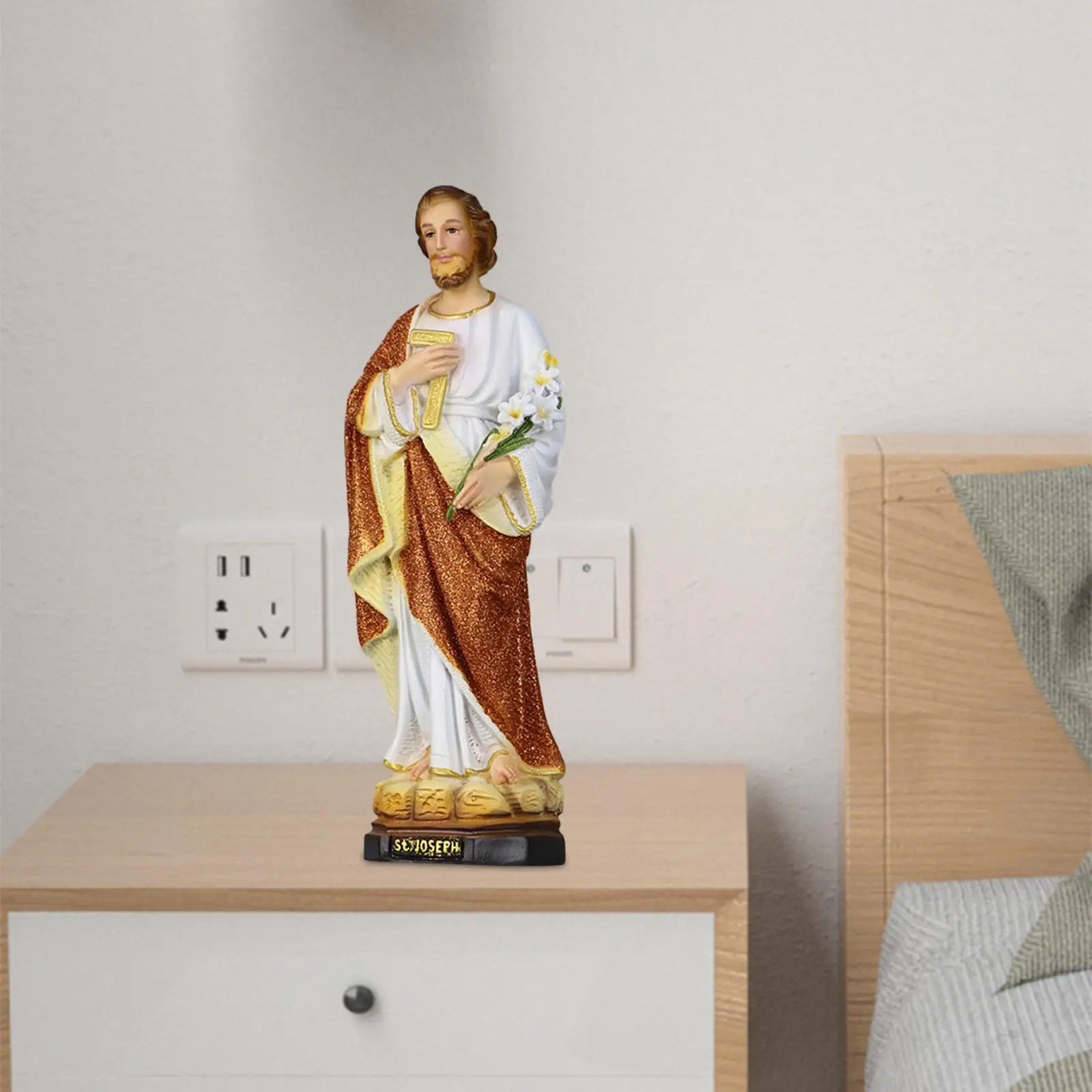 Saint Joseph Figures Catholic Statue Ornament Painted Christmas Decoration Religious Gifts for Fireplace Livingroom Cabinet
