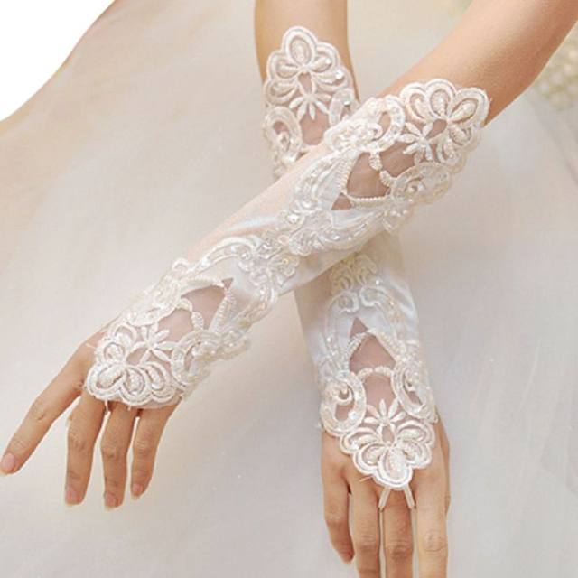 2 Paires De Manchettes En Dentelle Sans Doigts - Blanc Et Noir - Pour Fête, Mariage Ou Protection Solaire