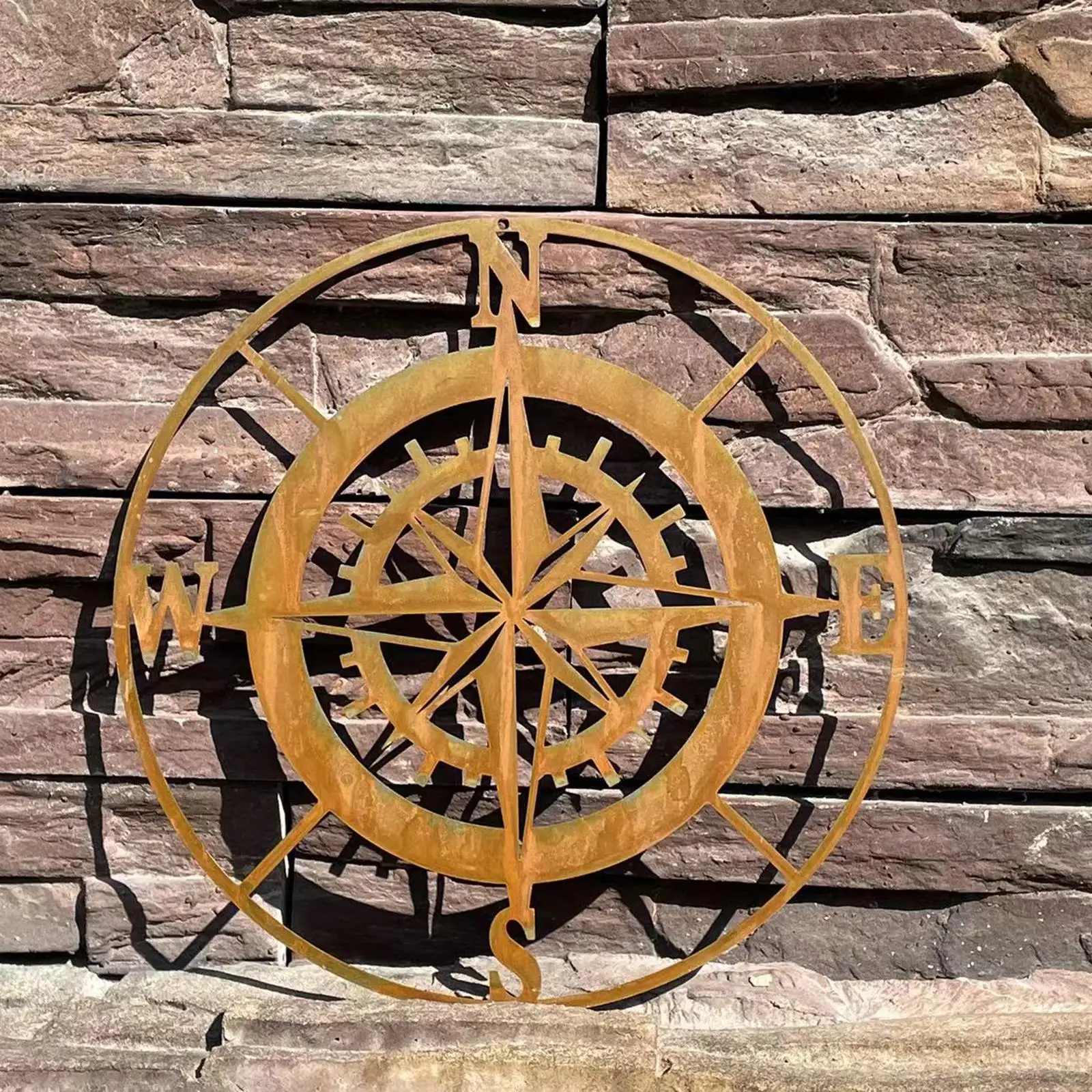 Metal Nautical Compass Wall Decoration 28cm Sign Beach Theme Distressed Wall